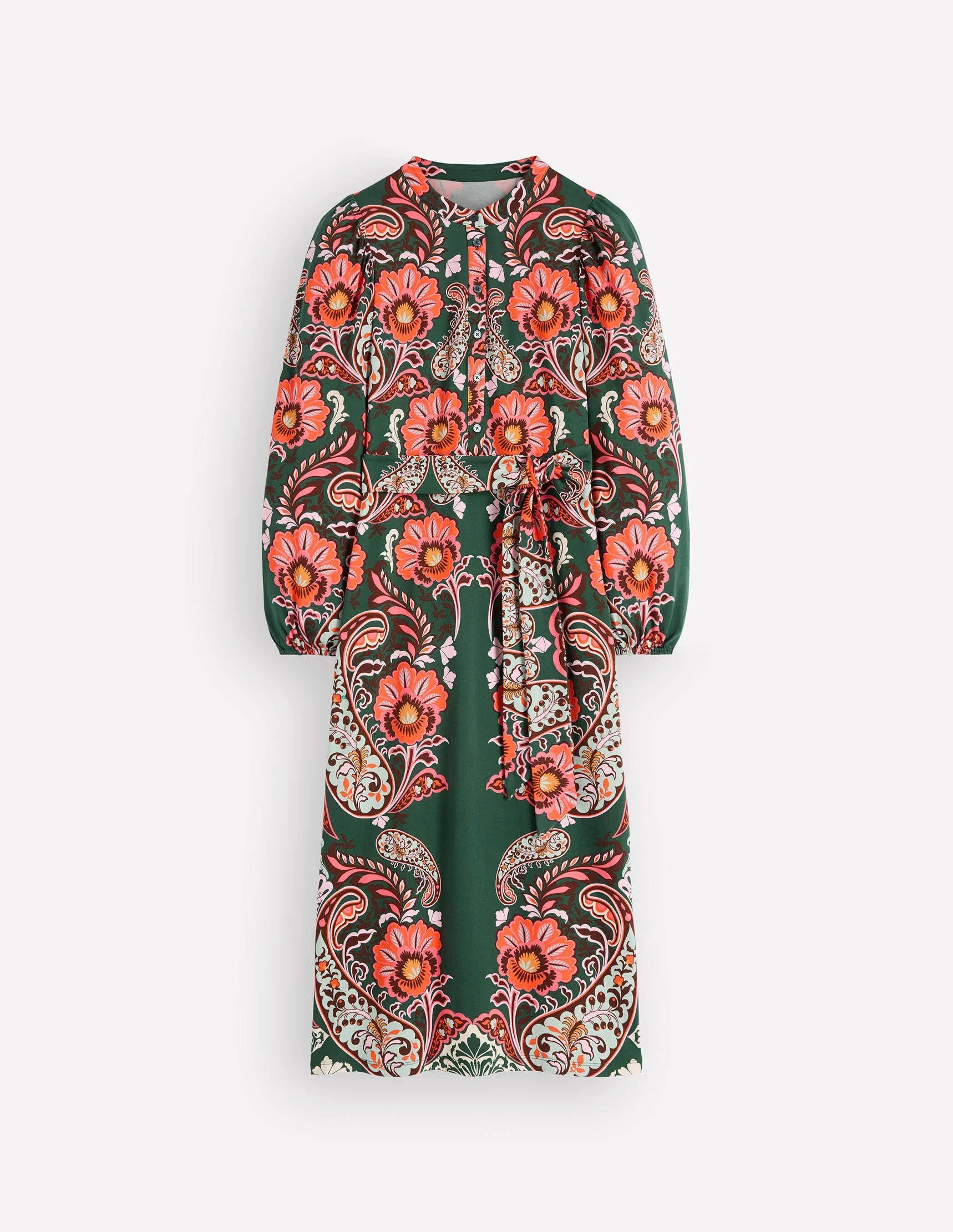 Eli Belted Jersey Midi Dress-Hunter Green, Bohemia Dream - 1