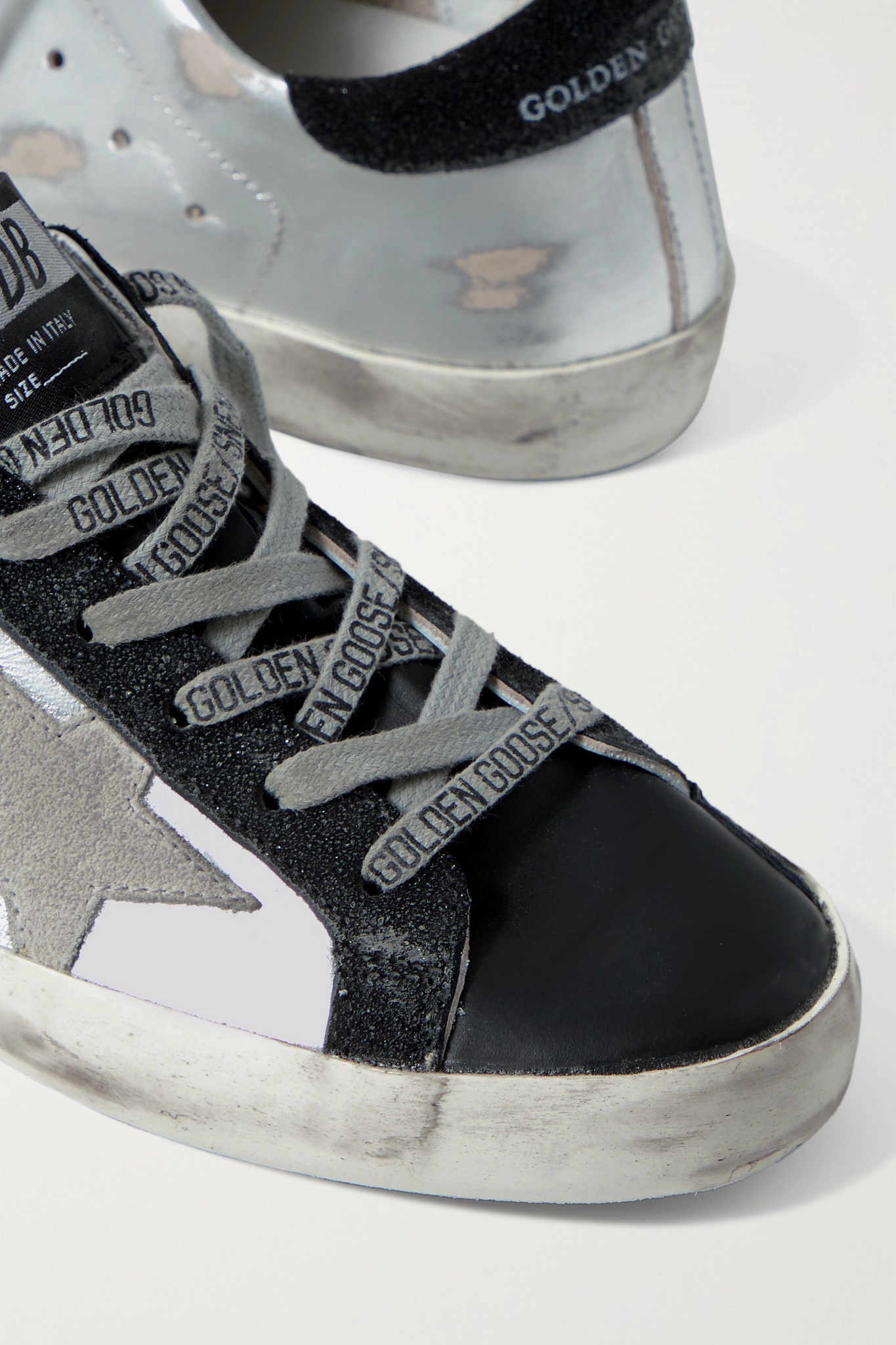 Superstar faux pearl-embellished distressed leather sneakers - 4