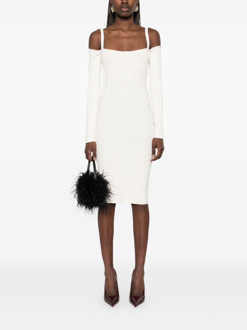 boning-detail knitted midi dress - 2