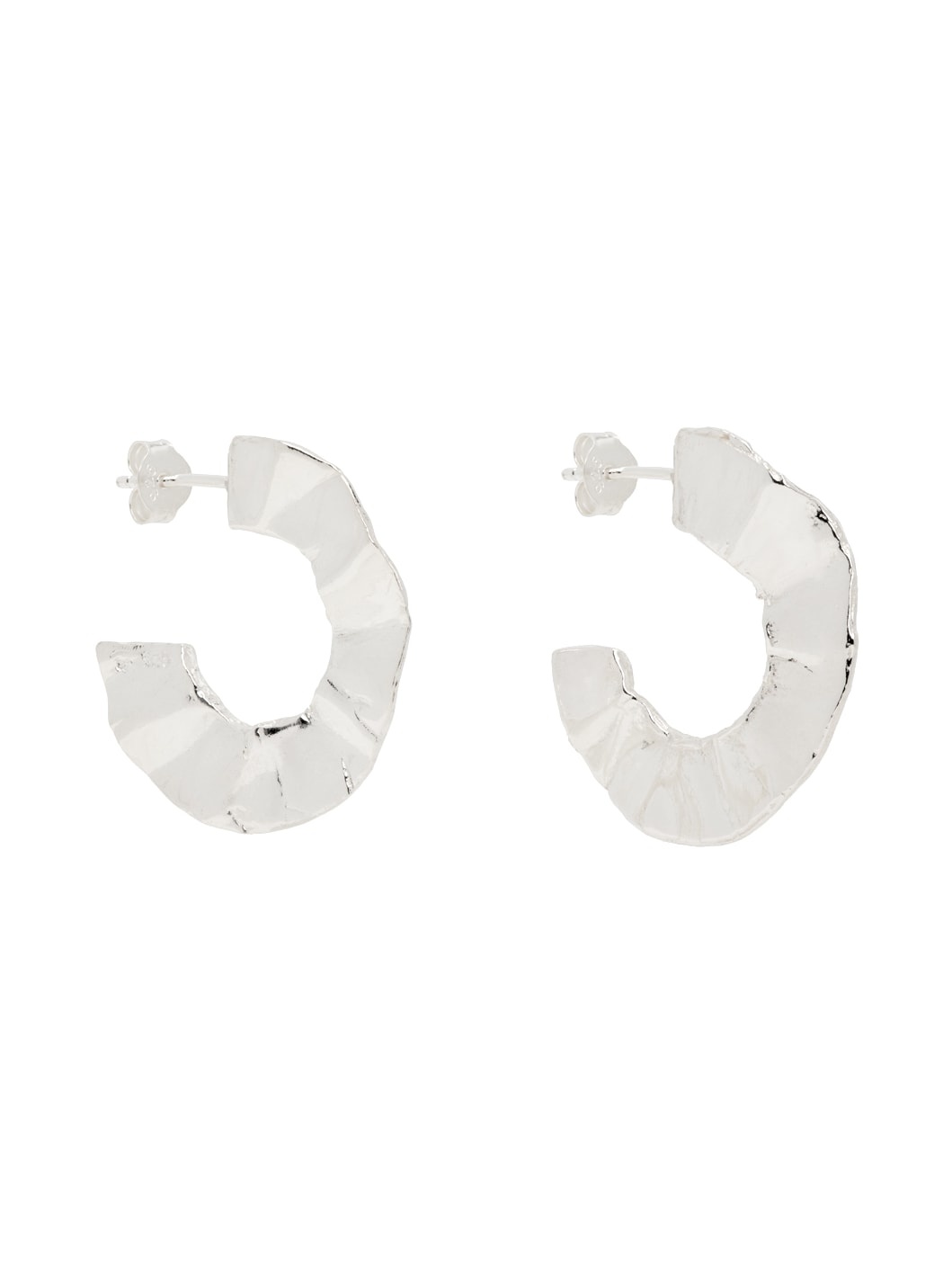 Silver Crinkle Hoop Earrings - 2
