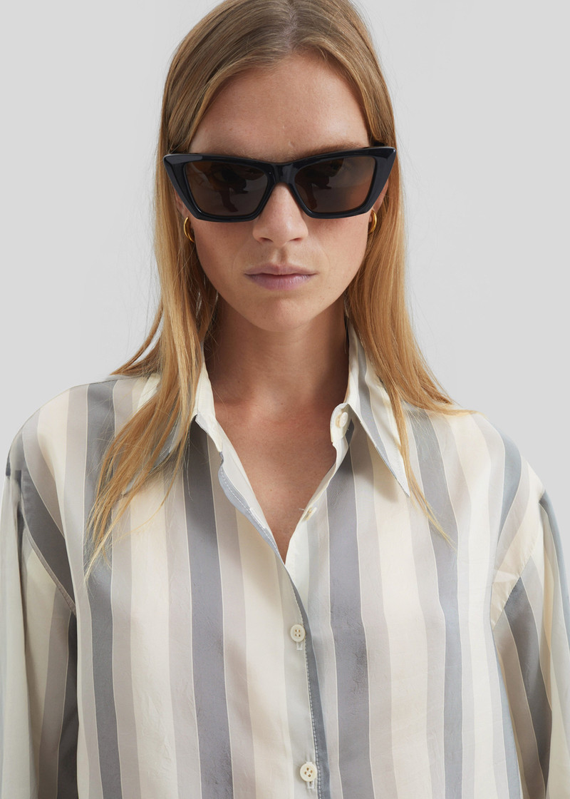 Peri Fluid Shirt - White/Grey Stripe 12