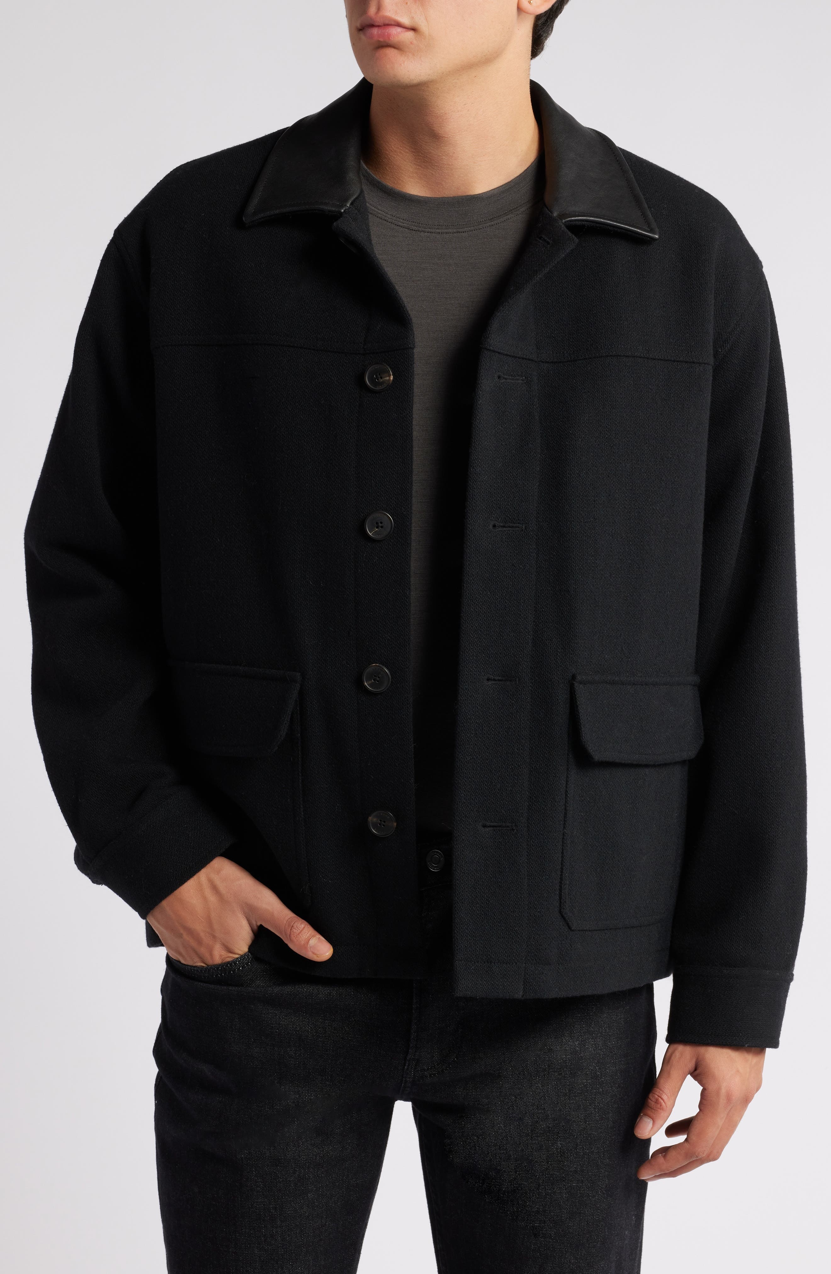 FRAME Wool Blend Workwear Jacket in Black at Nordstrom - 1