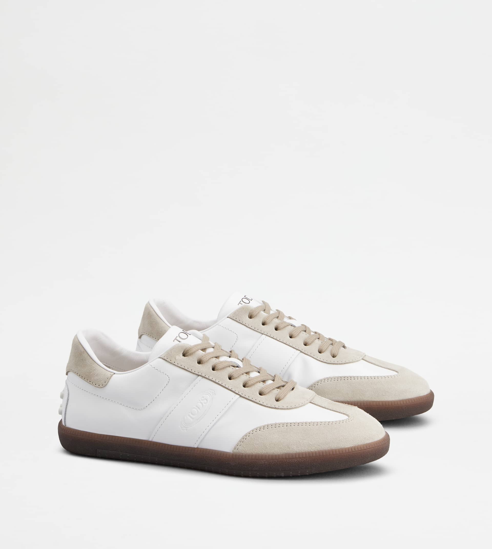 TOD'S TABS SNEAKERS IN SMOOTH LEATHER AND SUEDE - BEIGE, WHITE - 3