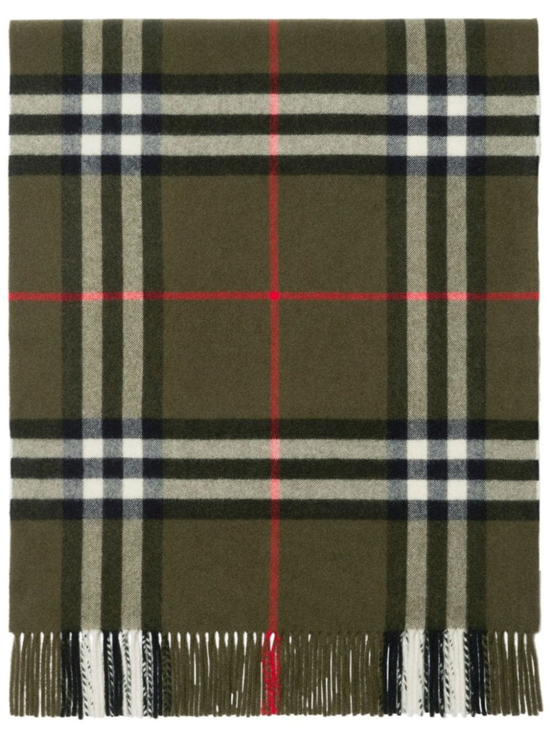 check-print fringed cashmere scarf 1
