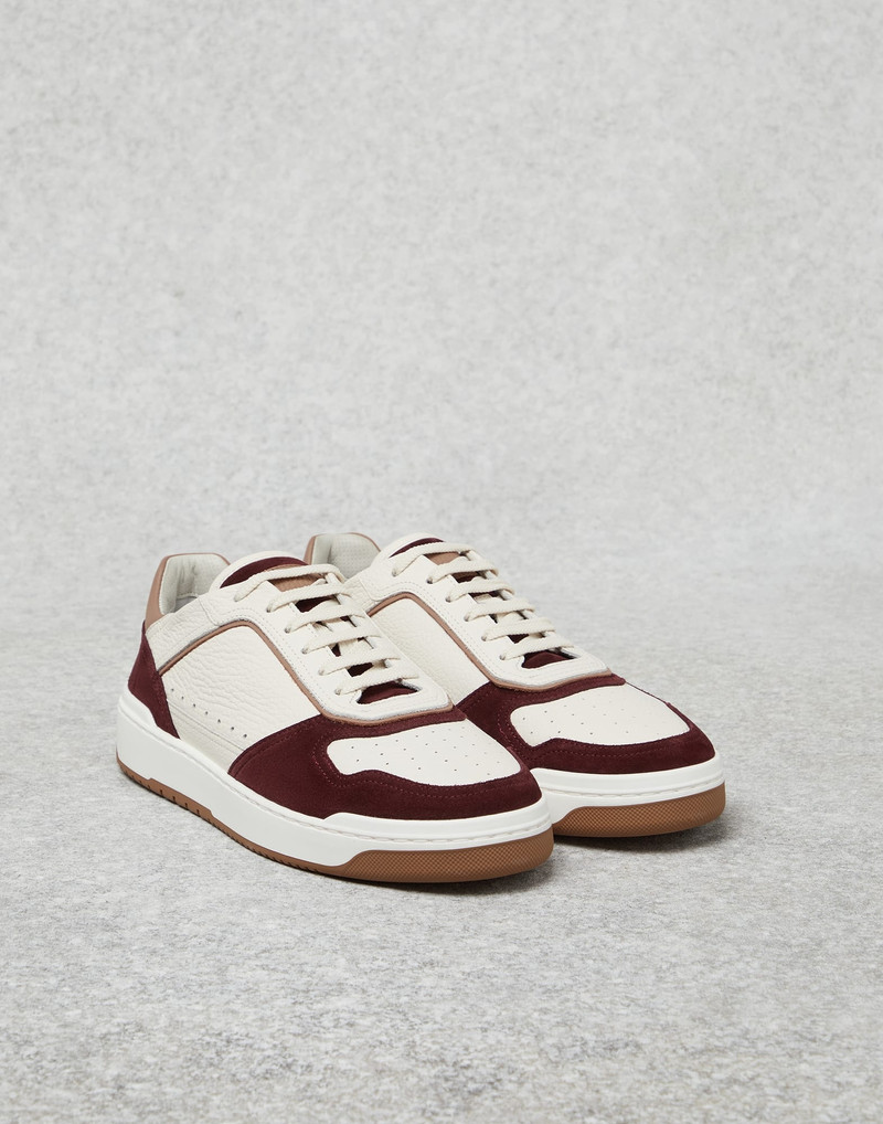 Grained calfskin and washed suede basket sneakers 1