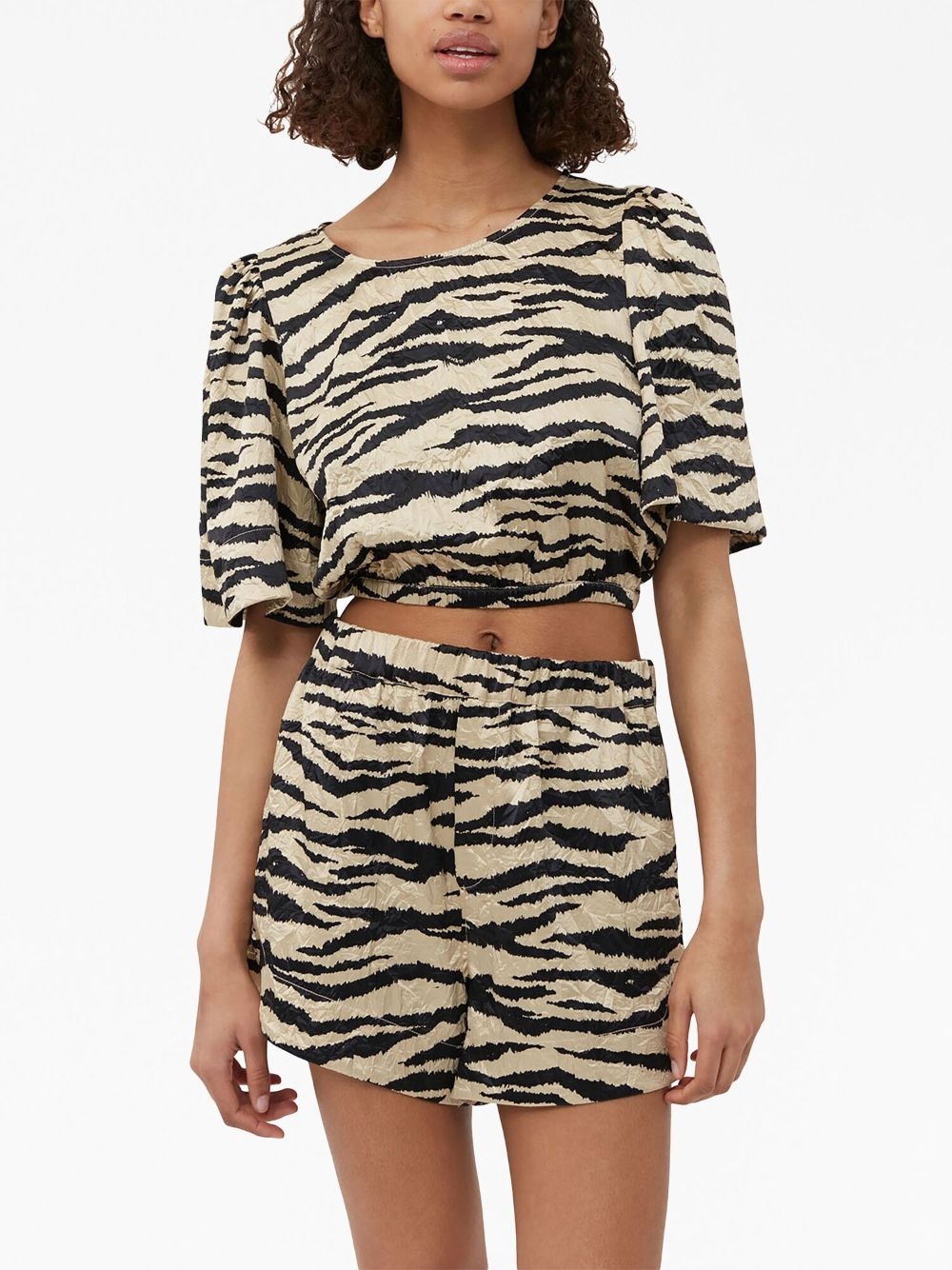 zebra-print crinked cropped T-shirt - 5