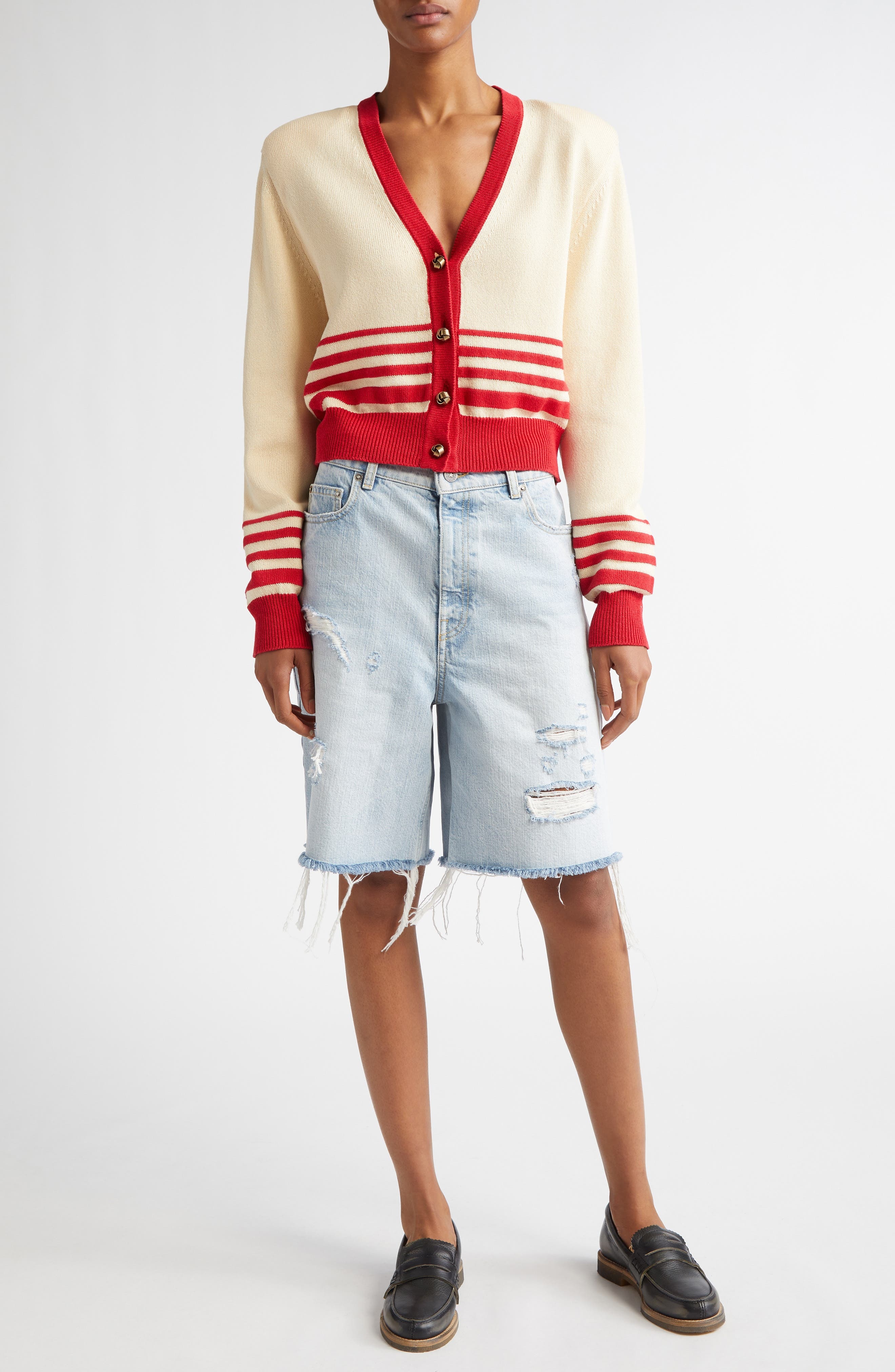 Golden Goose Marsha Destroyed Cutoff Denim Bermuda Shorts in Cloud Blue at Nordstrom - 2