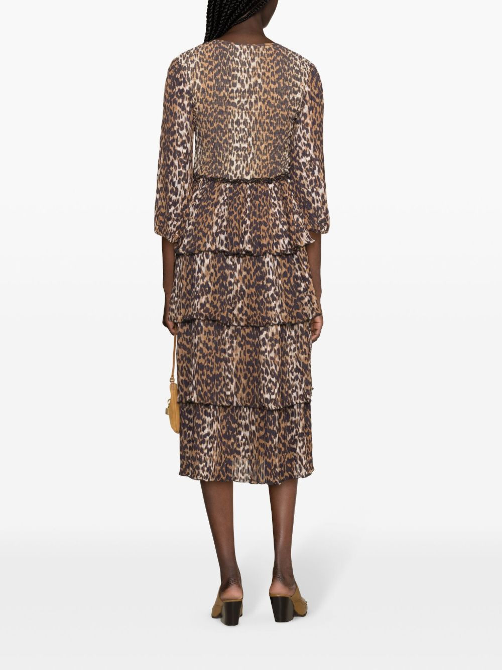 leopard-print short-sleeve layered midi dress - 4
