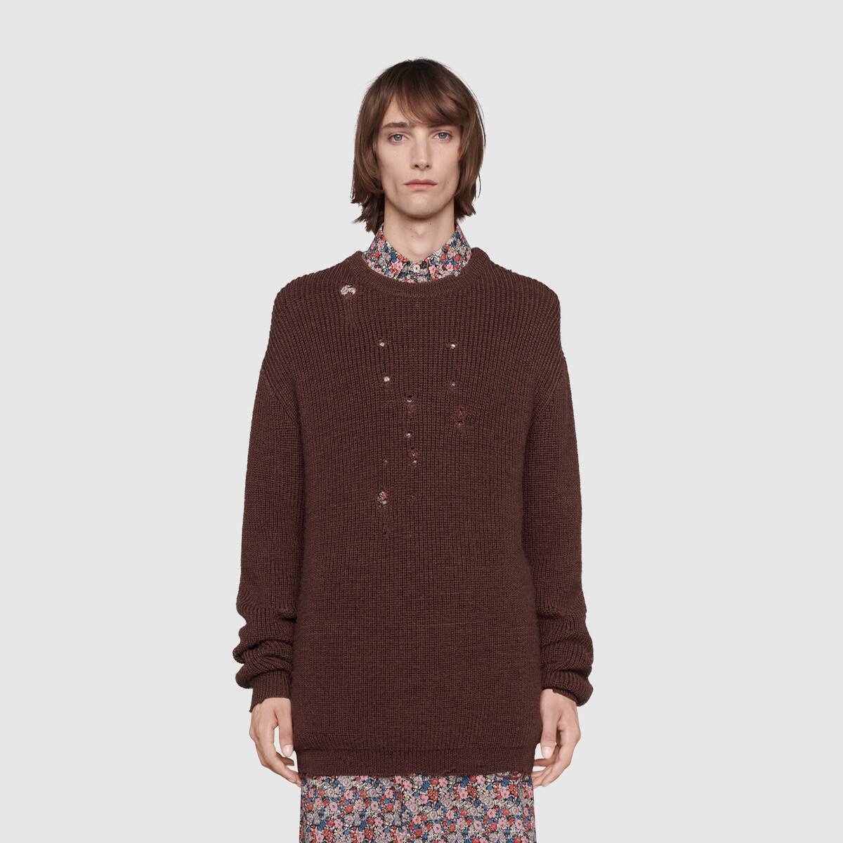 Rib knit wool oversize sweater - 3