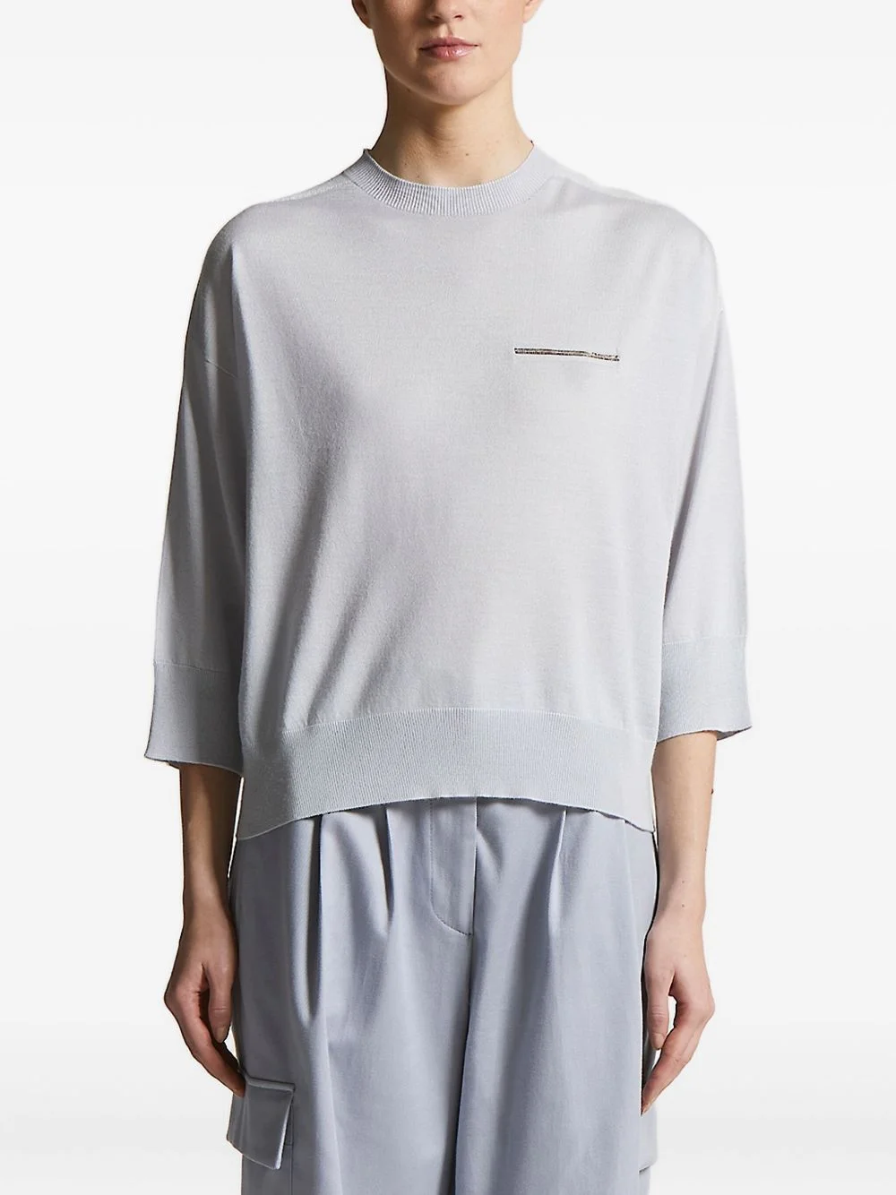 three-quarter sleeve embellished knitted top - 1