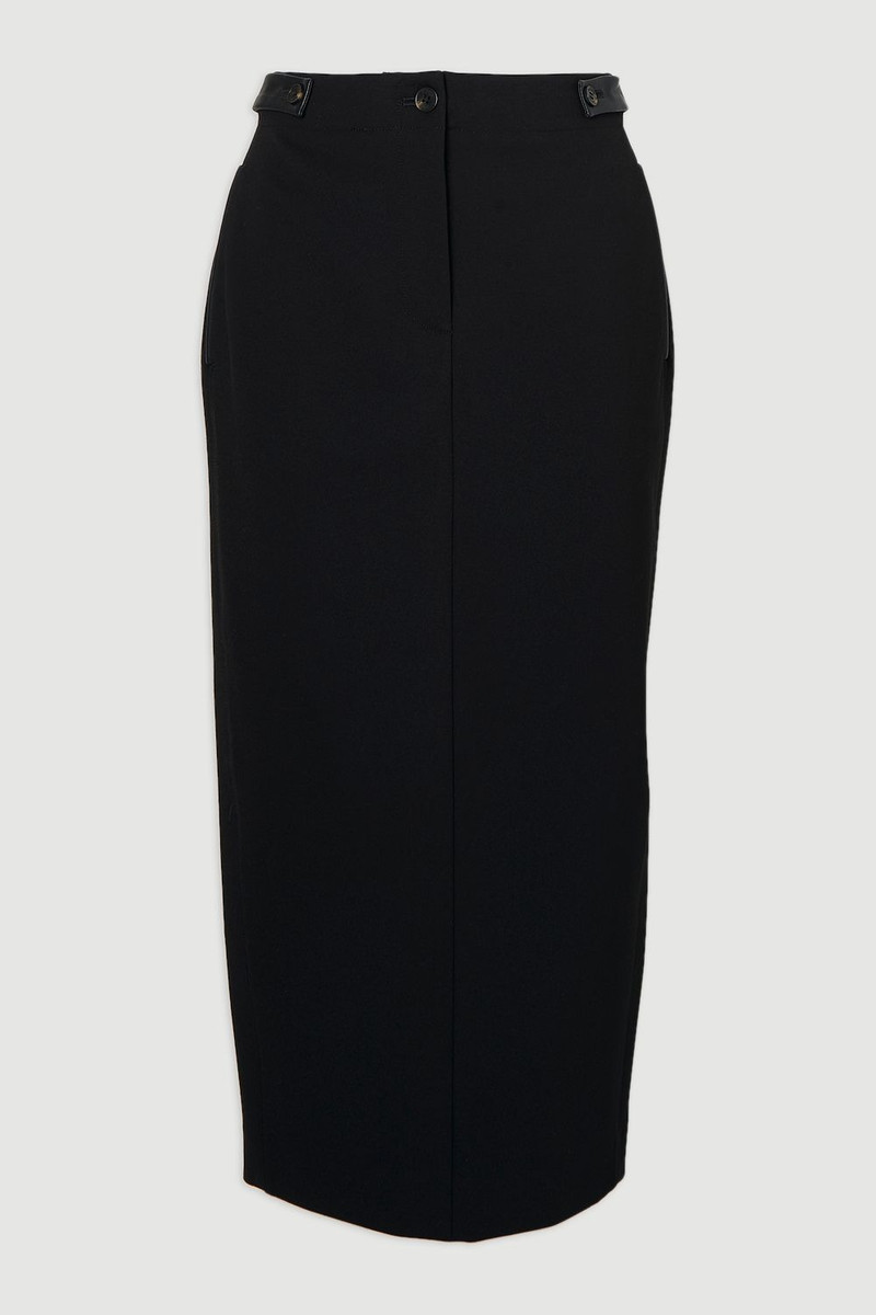 Ponte And Pu Mix Tab Detail Tailored Pencil Midi Skirt 1