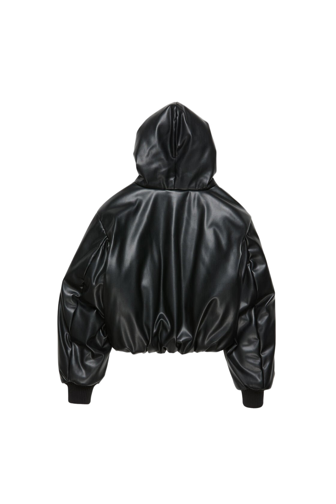 HOODED FAUX LEATHER JACKET (BLACK) - 2