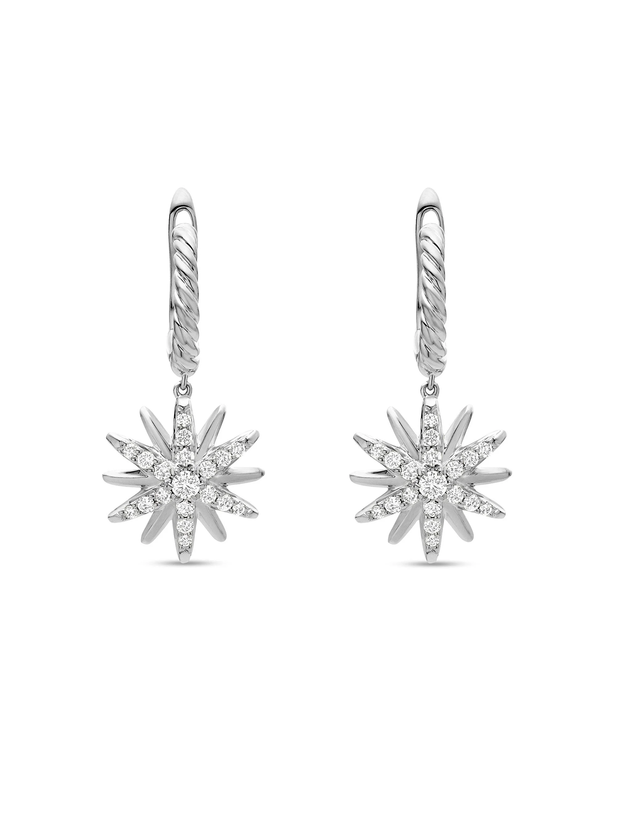 Women's Starburst Drop Earrings in Sterling Silver with Diamonds, 25mm - Diamond - 1