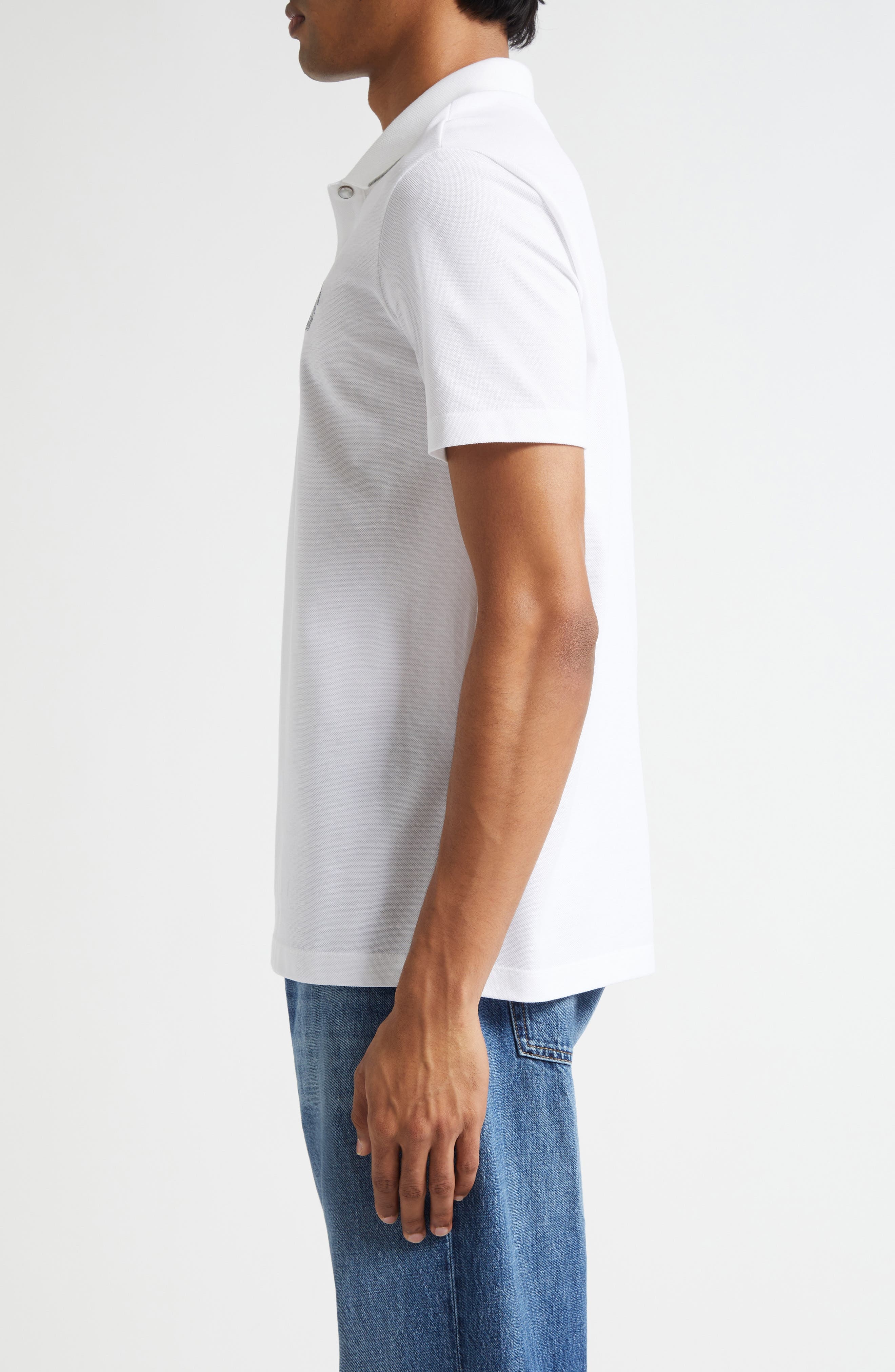 Versace Medusa Embroidered Cotton Piqué Polo in Optical White at Nordstrom - 3
