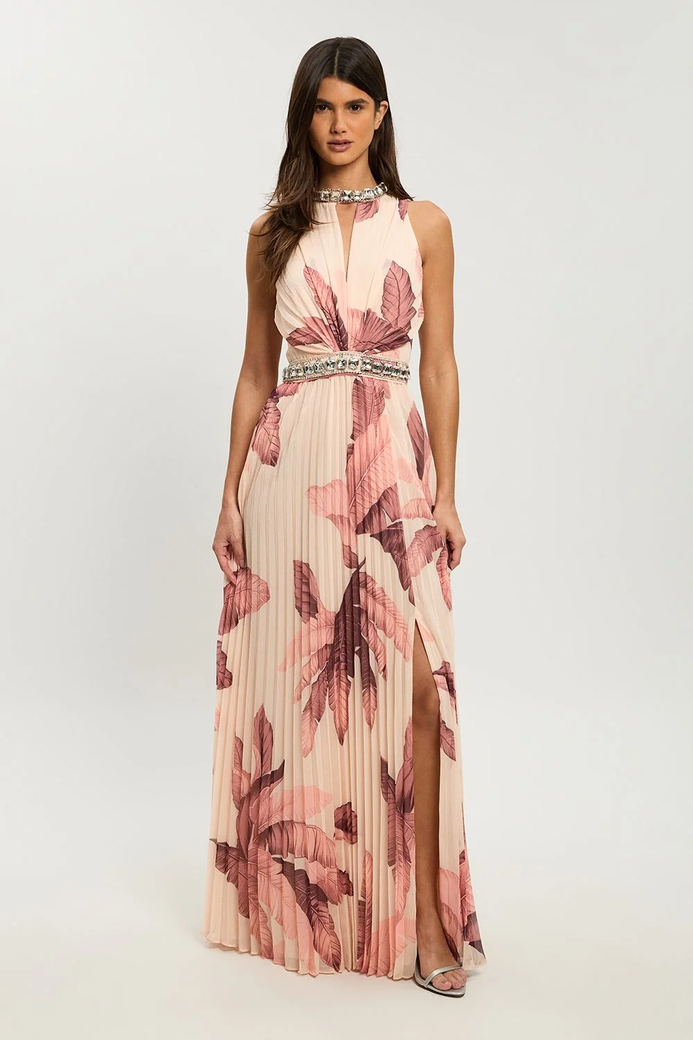 Petite Printed Trim Detail Pleated Maxi Dress - 1