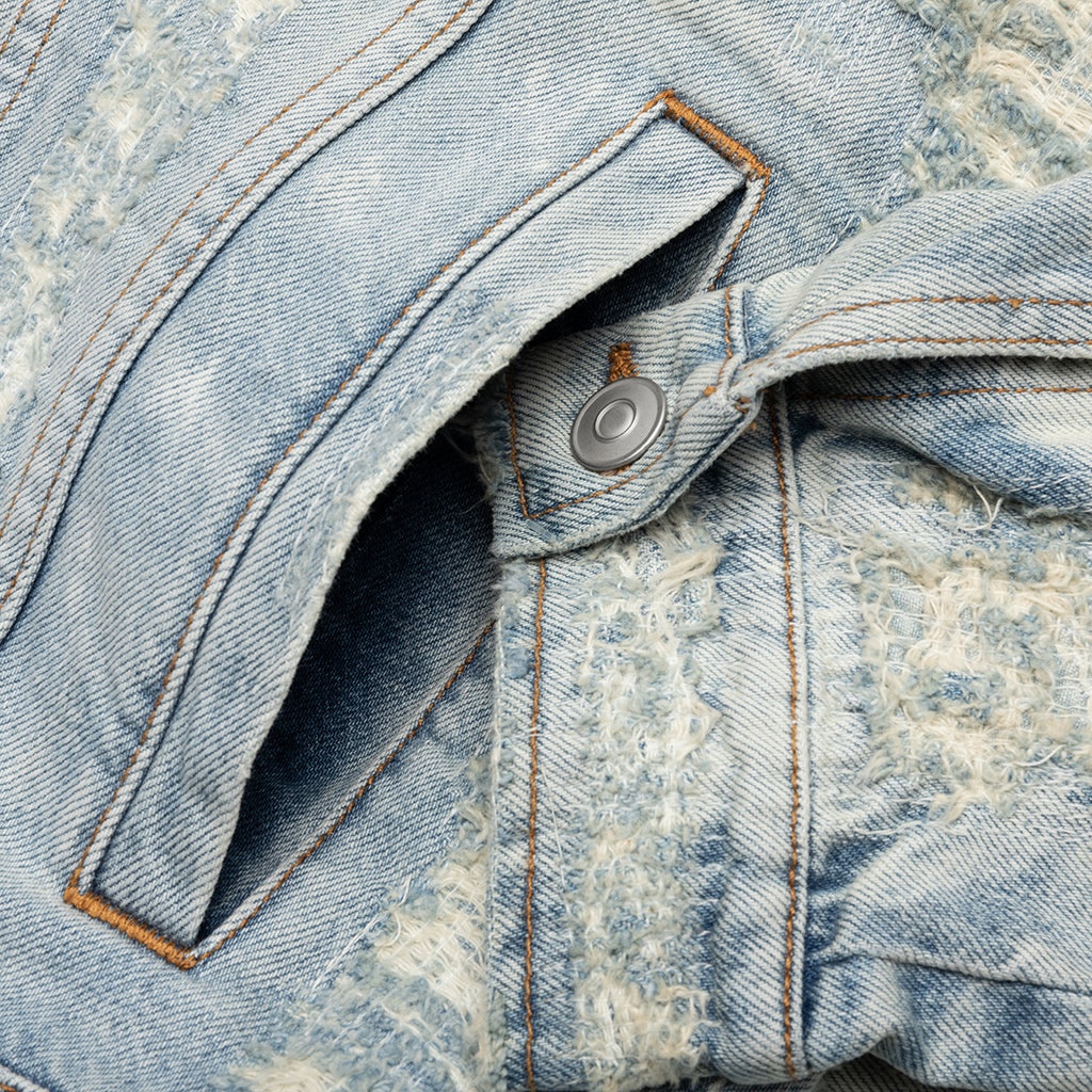 DESTROYED DENIM JACKET - TAN DENIM BLUE - 5