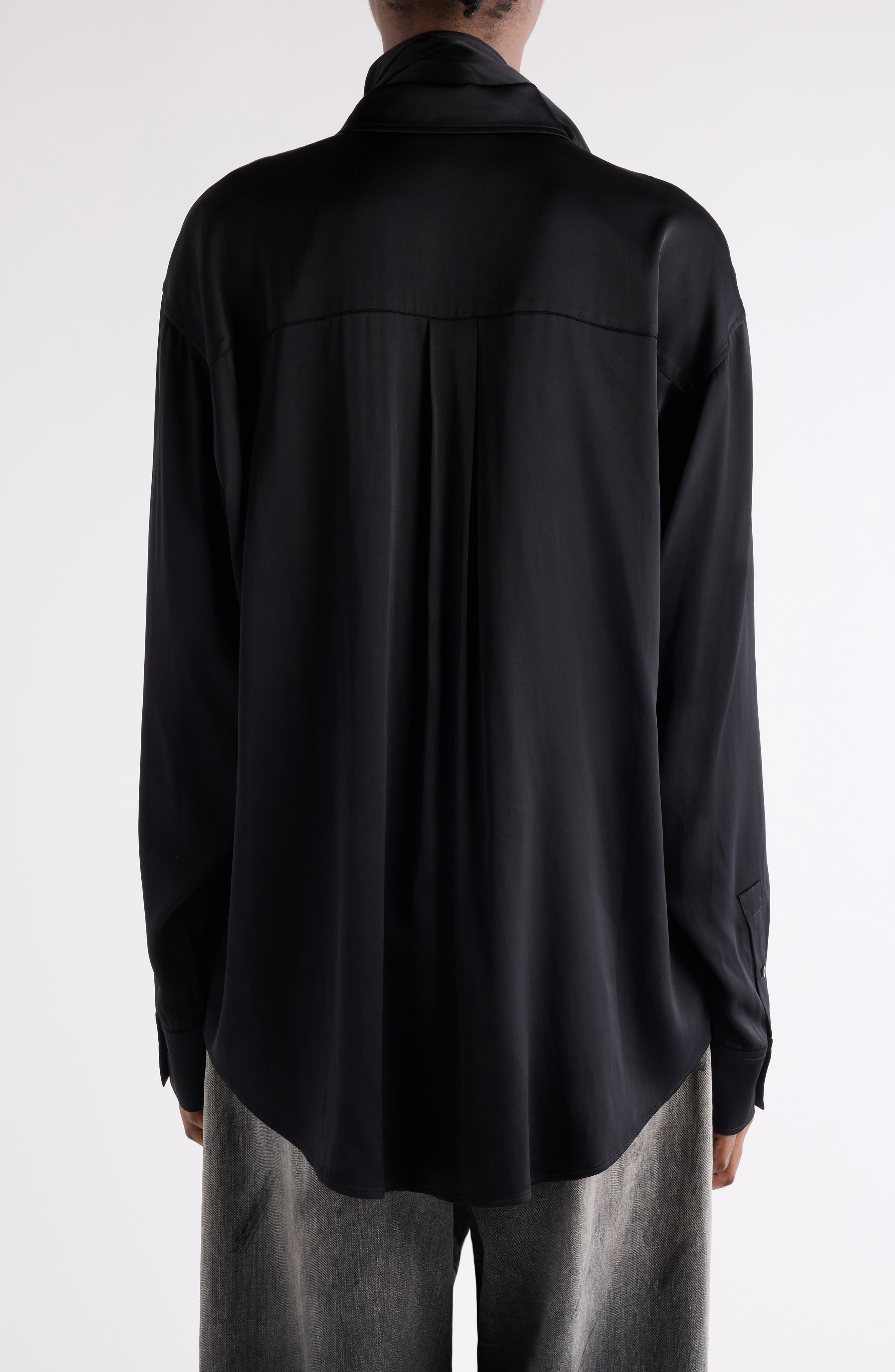 Acne Studios Sinton Layered Soft Satin Top in Black at Nordstrom - 3