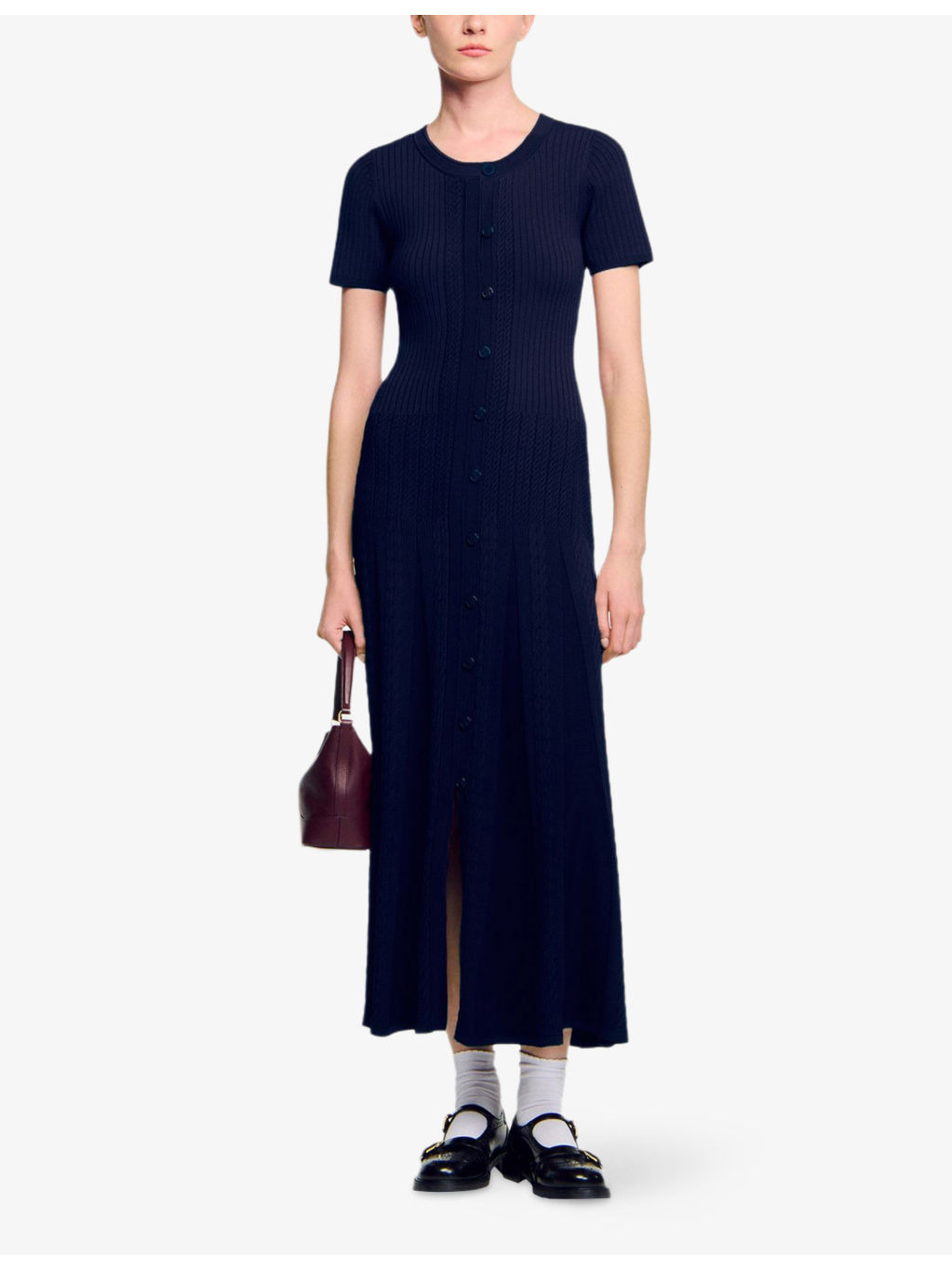 Round-Neck Button-Down Stretch-Knit Maxi Dress - 2