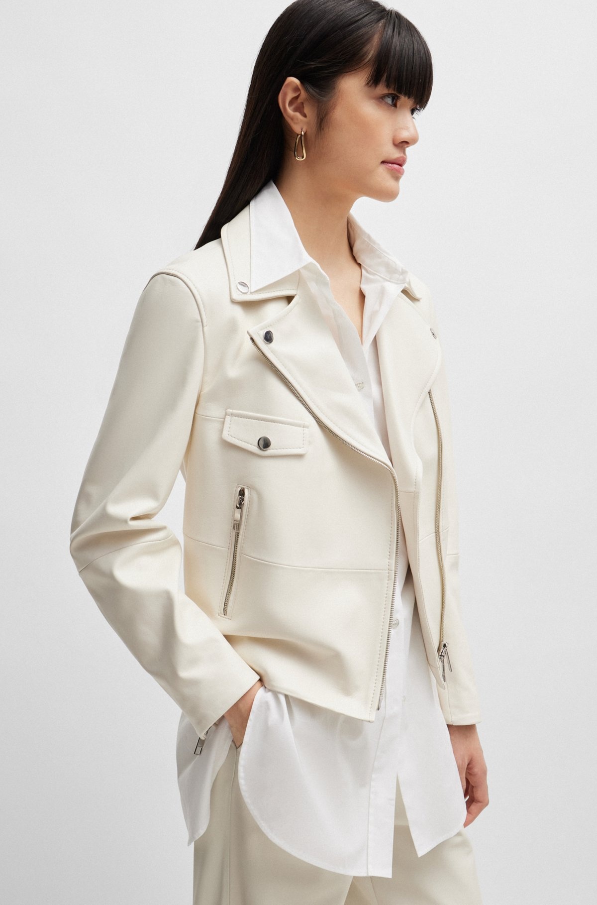 LEATHER JACKET WITH SIGNATURE LINING AND ASYMMETRIC ZIP - 6