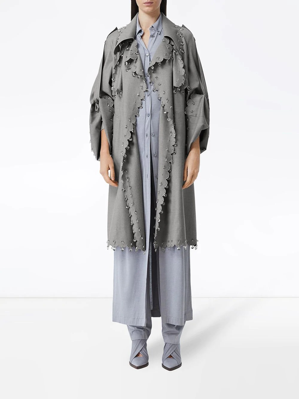 crystal ring-pierced reconstructed trench coat - 2