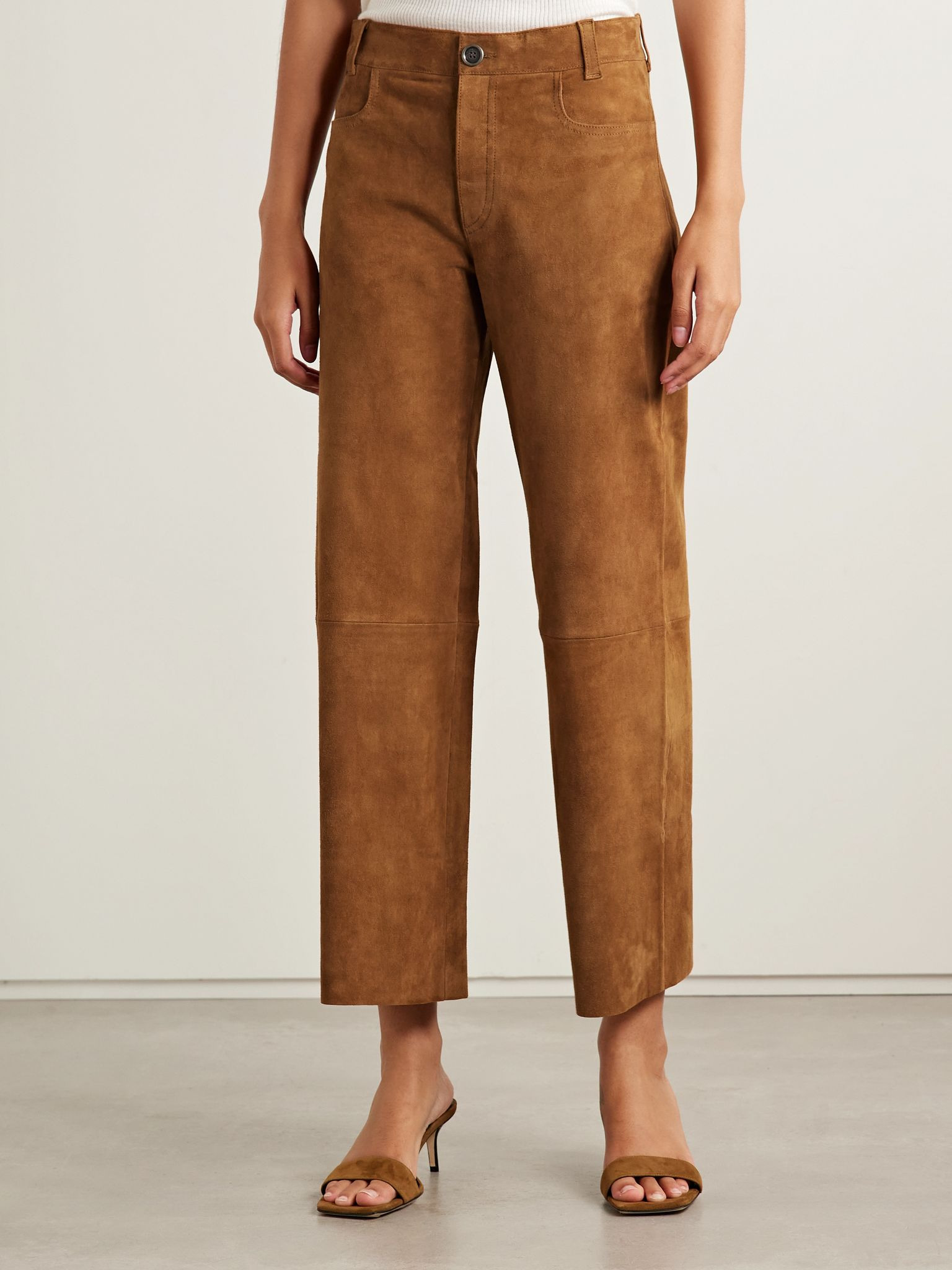 Lilou cropped suede wide-leg pants Tan - 3