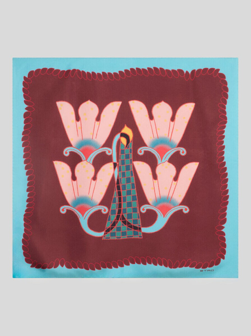 SILK SCARF WITH PLACED MOTIF 1