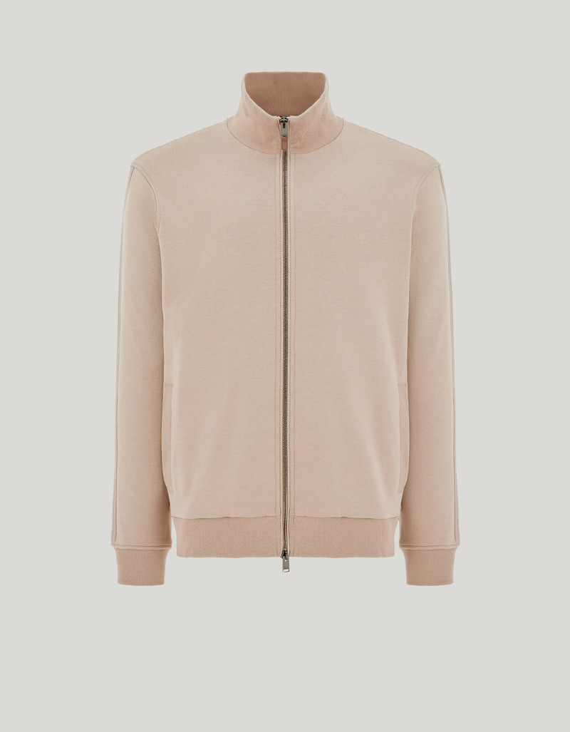 BEIGE COTTON BLEND ZIPPERED SWEATSHIRT 1