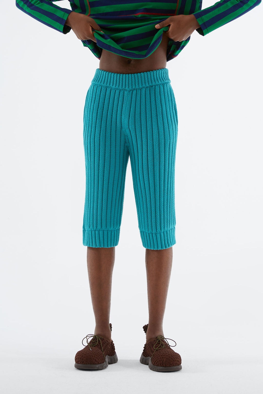 TURQUOISE KNIT SHORTS - 2