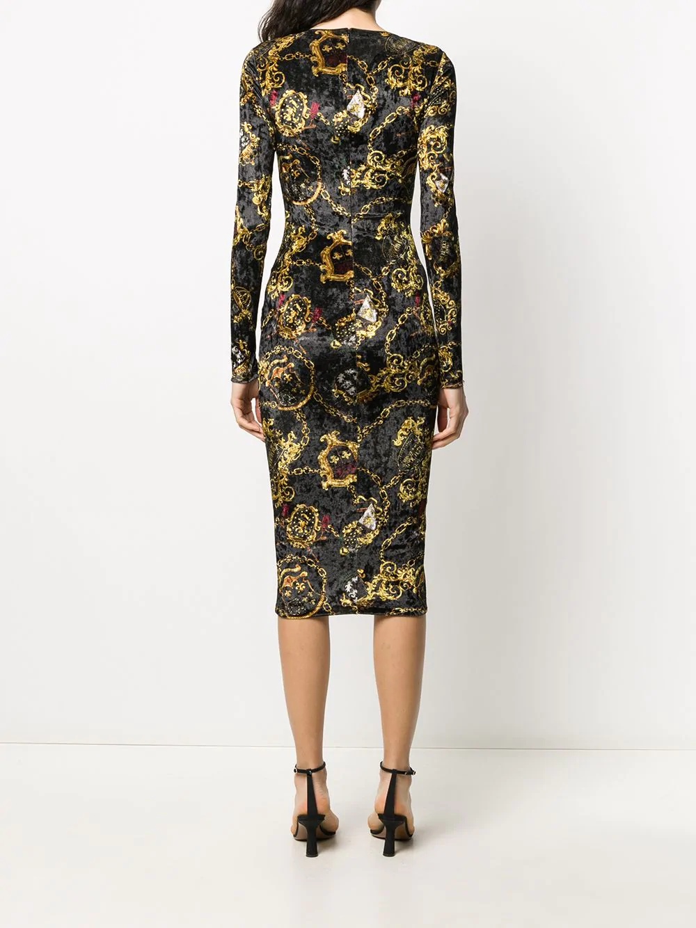 long-sleeved baroque print dress - 4