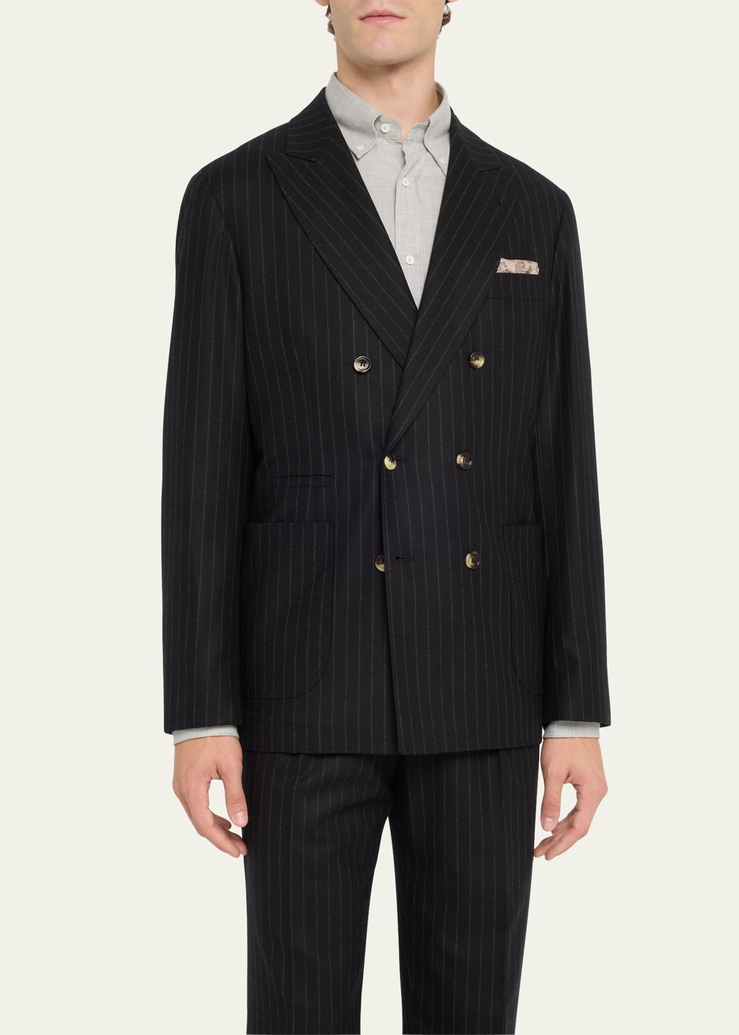 Men's Pinstriped Flannel Double-Breasted Suit - 4