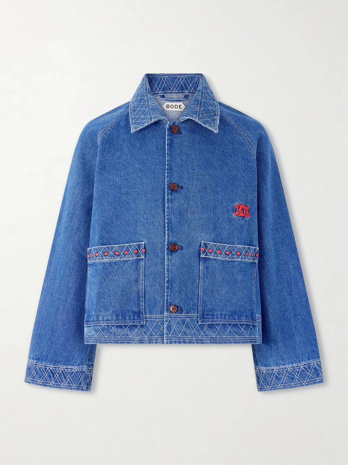 Embroidered Merino Wool-Blend Denim Jacket - 1
