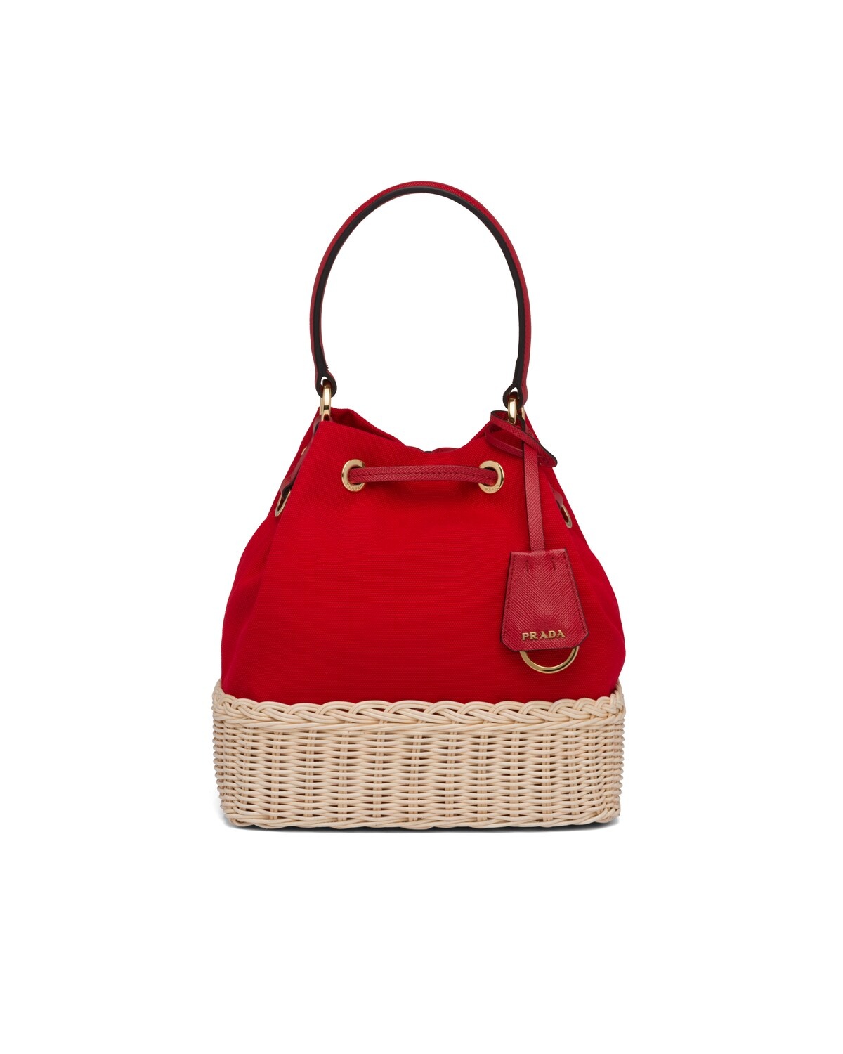 Wicker and Canvas Bucket Bag - 4