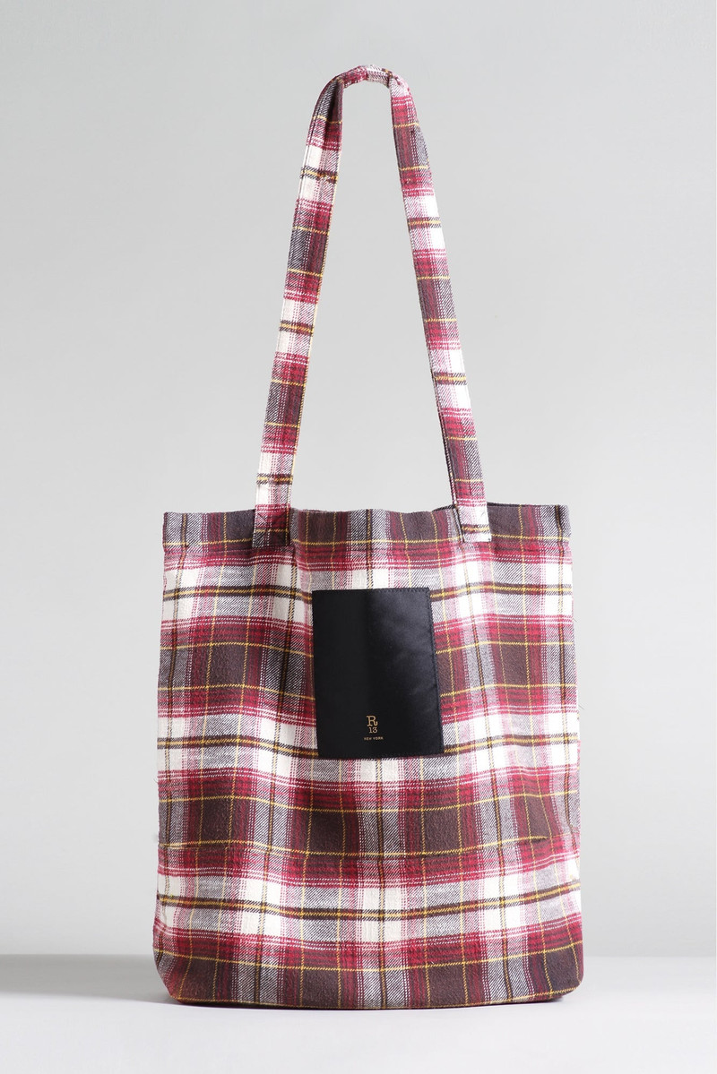 MEDIUM TOTE BAG - ECRU/MAROON PLAID 1