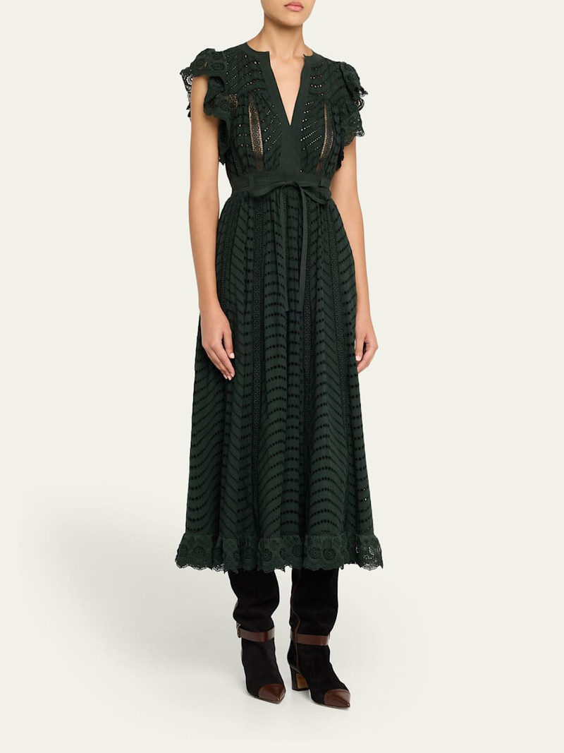 Olga Eyelet Flutter-Sleeve Midi Dress 4