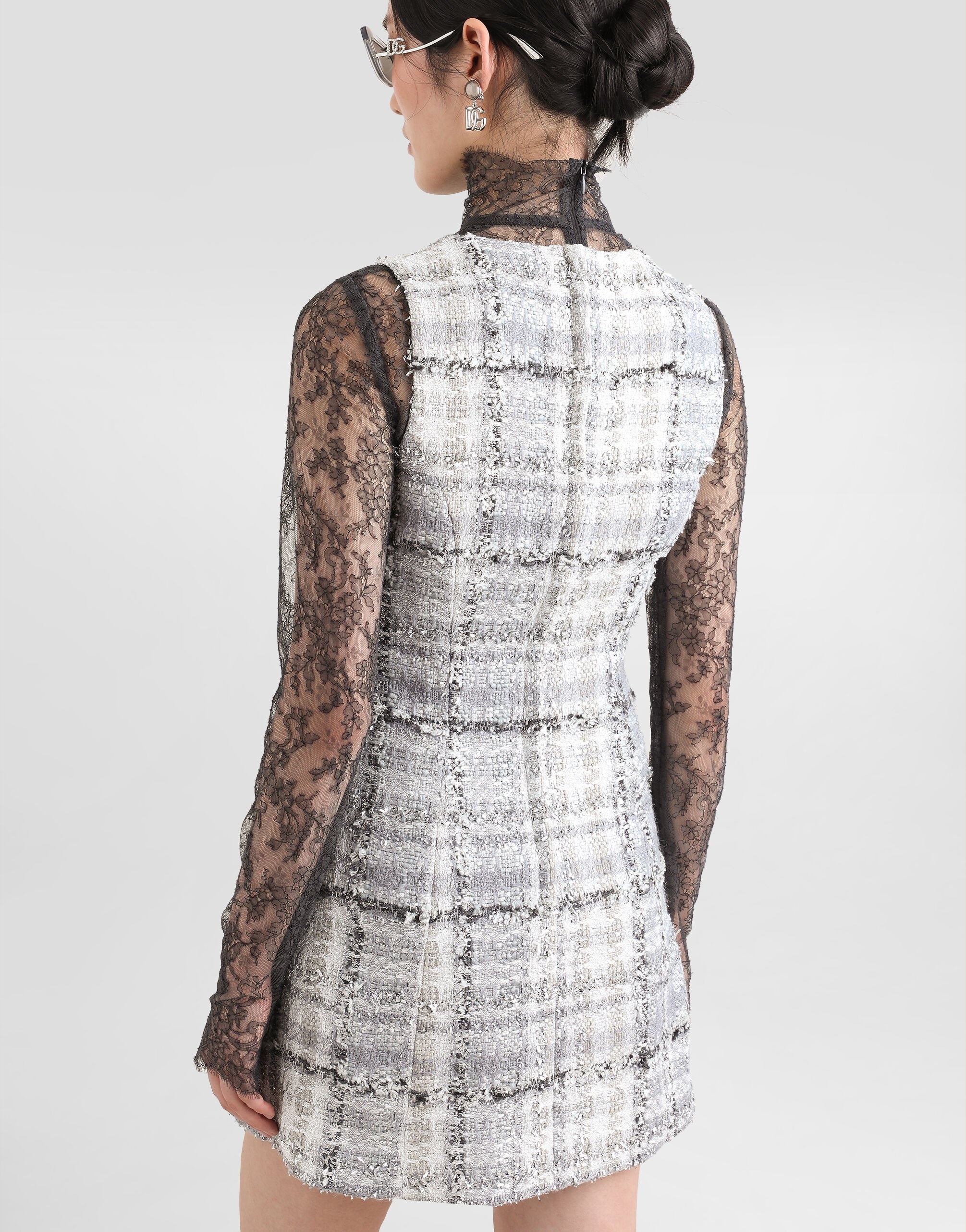 Lurex raschel tweed A-line minidress with DG-branded buttons - 5