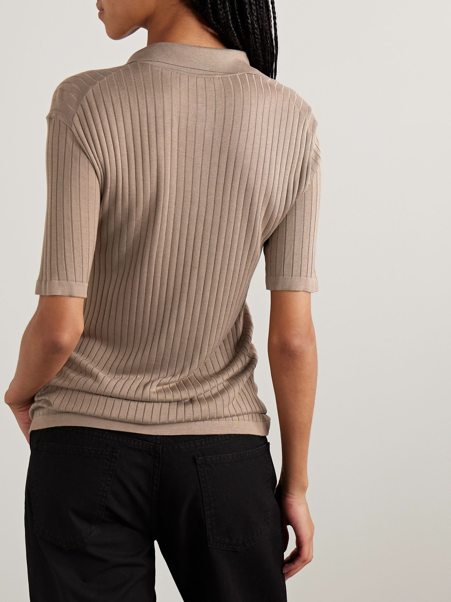 Kaiomi ribbed-knit polo top Taupe - 3