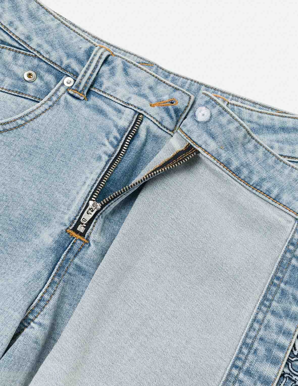 Kamon and Logo Embroidery Regular Fit Denim Skorts - 8
