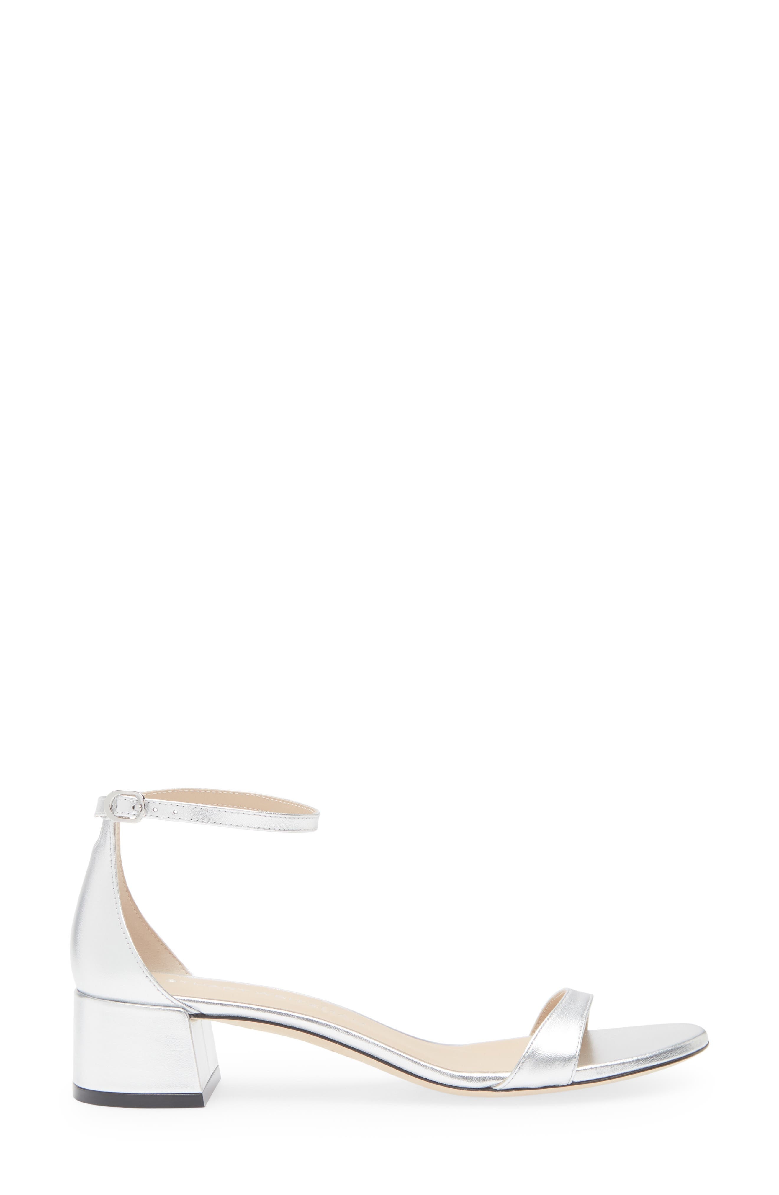 Stuart Weitzman Nudist Block Heel Sandal in Silver at Nordstrom - 3