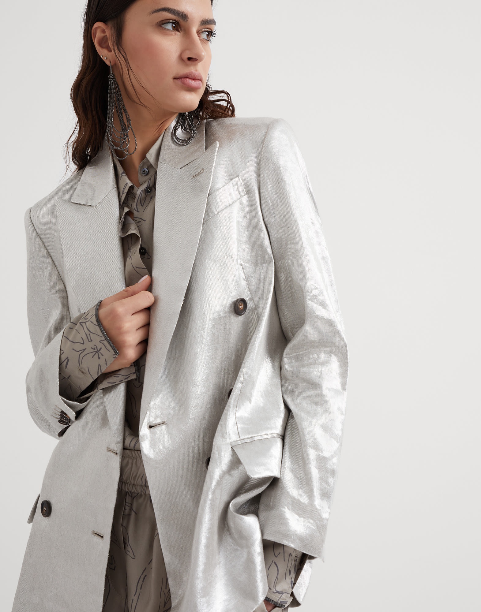 Sparkling linen gabardine blazer with monili - 4