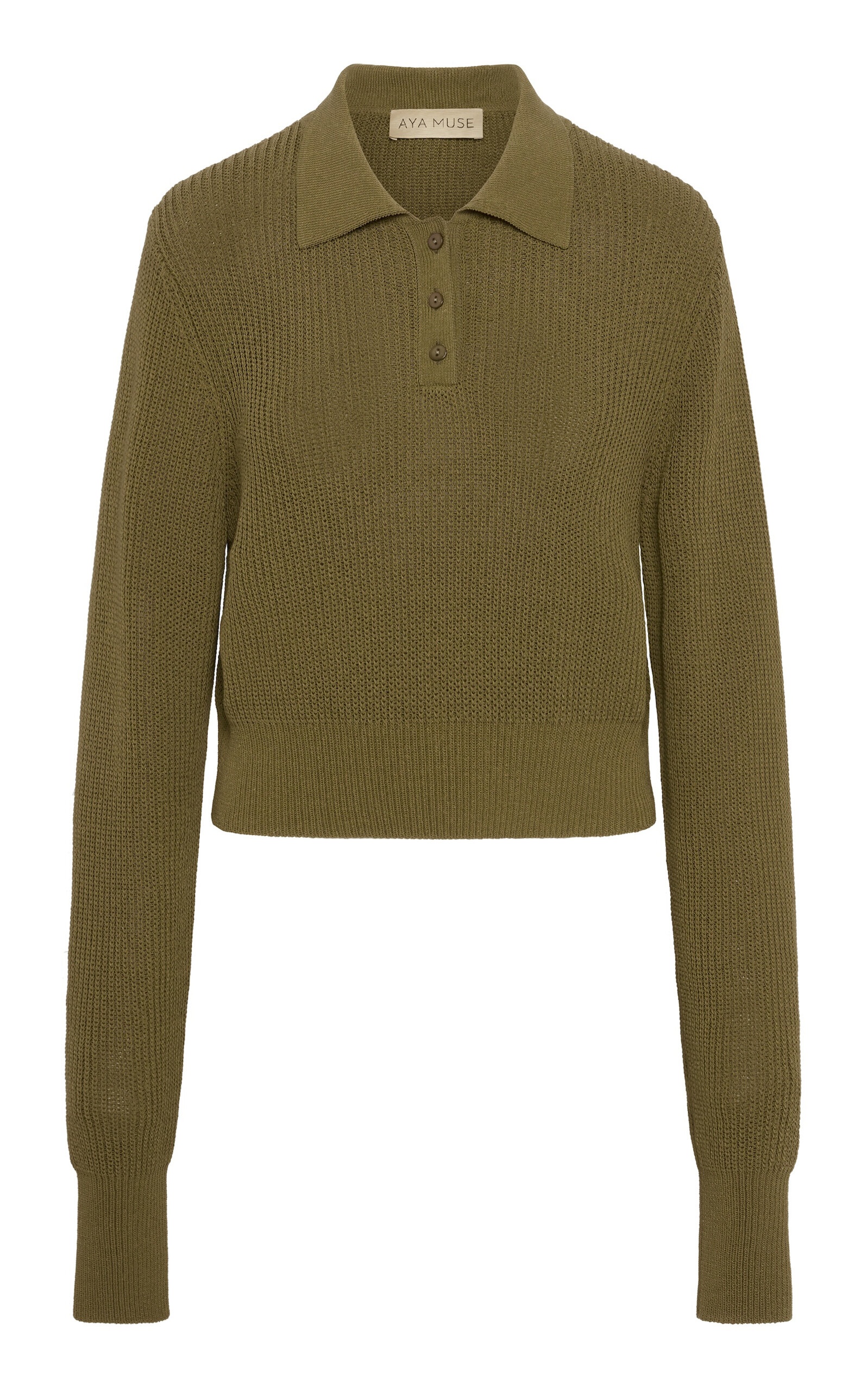 Catsu Ribbed Cotton-Blend Polo Sweater olive - 1