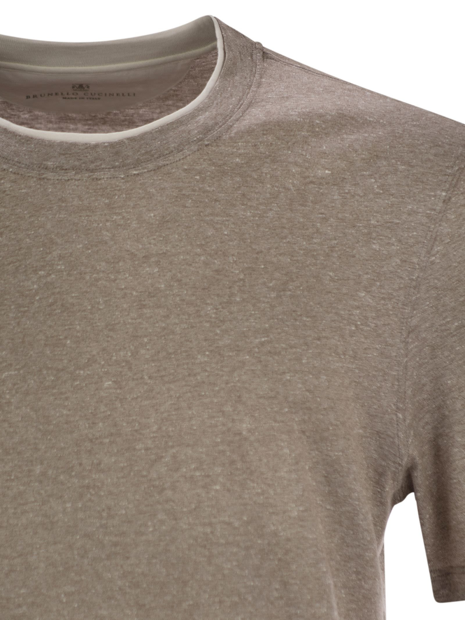 Brunello Cucinelli Men Crew-Neck T-Shirt In Linen And Cotton Jersey With Faux Layering - 4