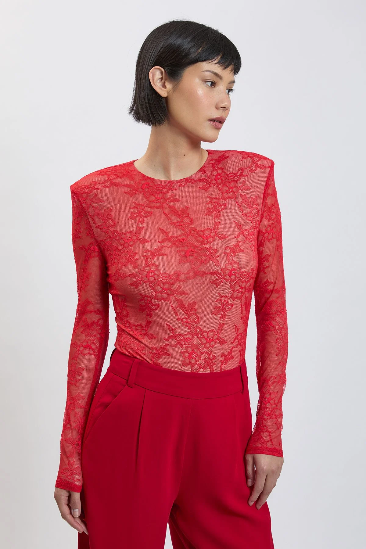 Petite Lace Long Sleeve Bodysuit - 1