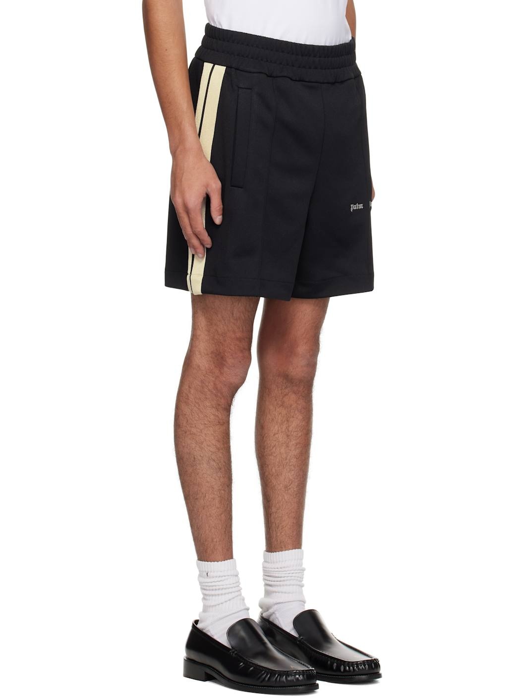 Black Embroidered Logo Track Shorts - 2