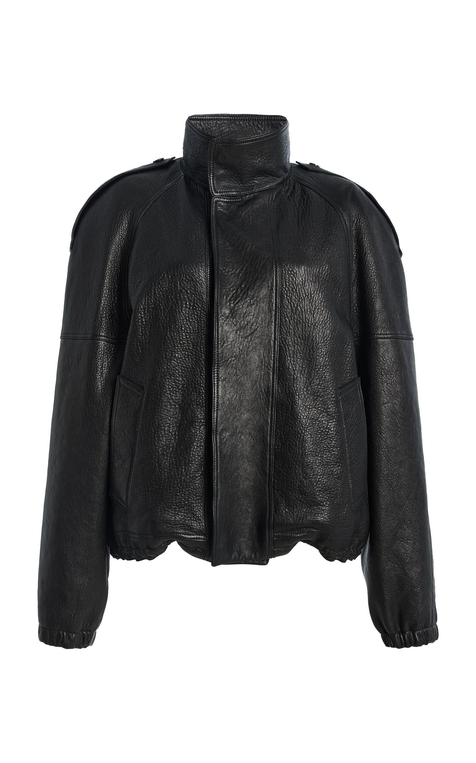 Collared Leather Jacket black - 1