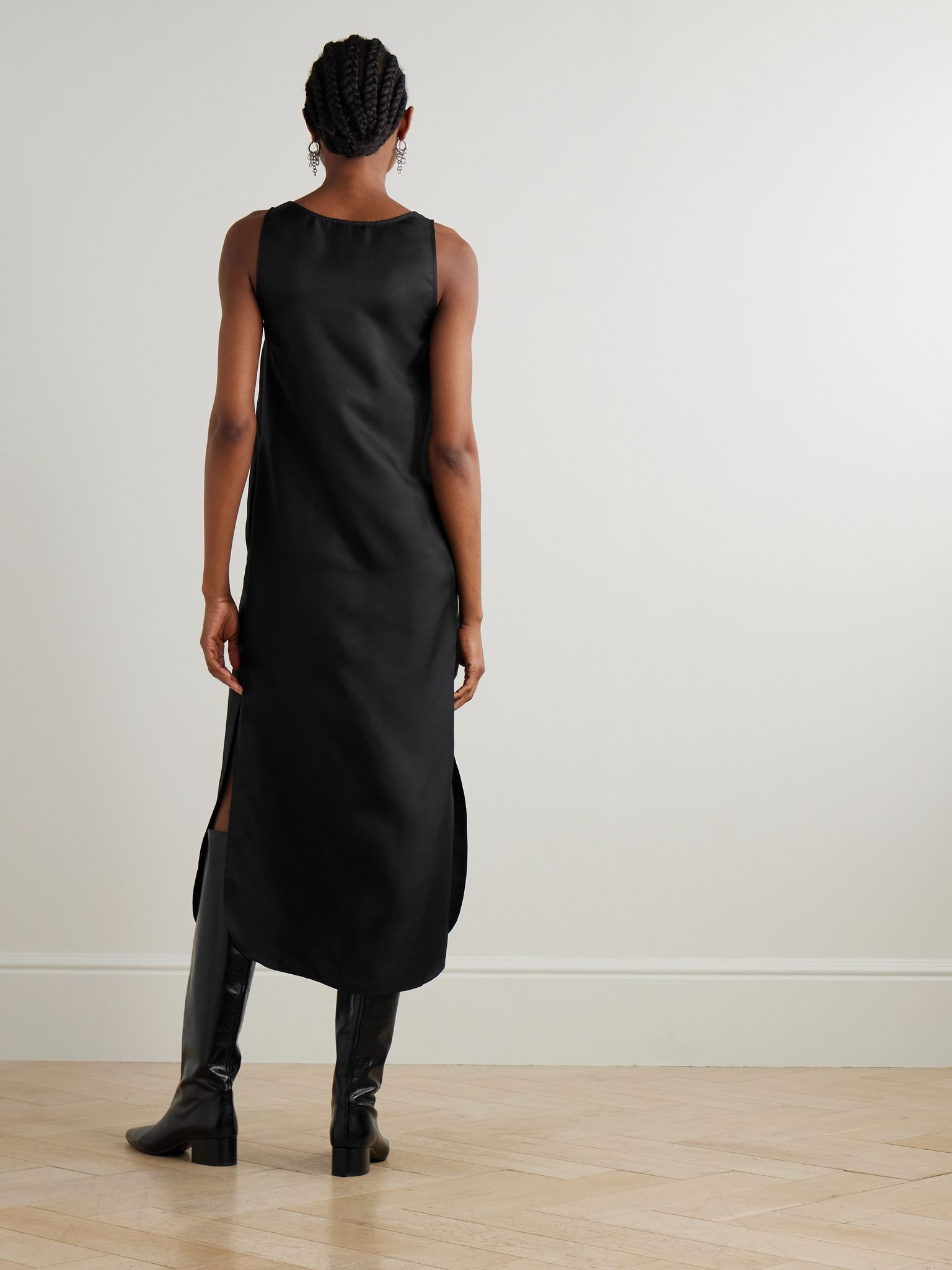 Nada silk-twill midi dress Black - 3