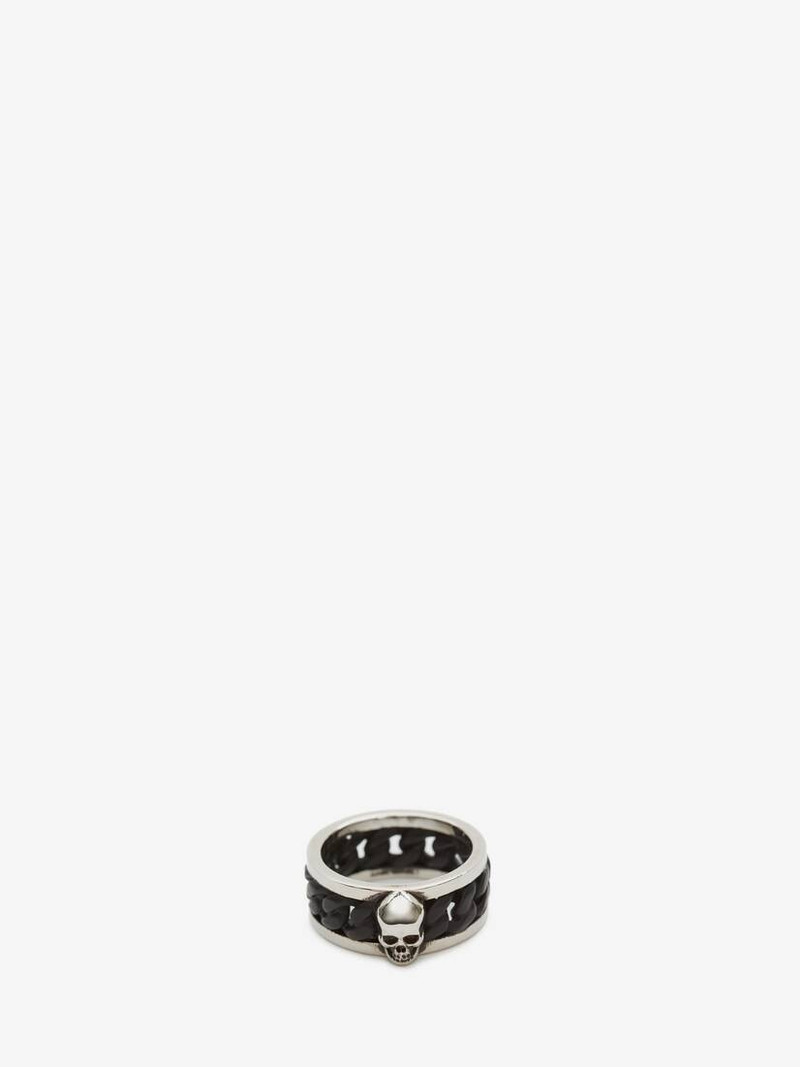 Bi-color Skull Chain Ring in Black/silver 3