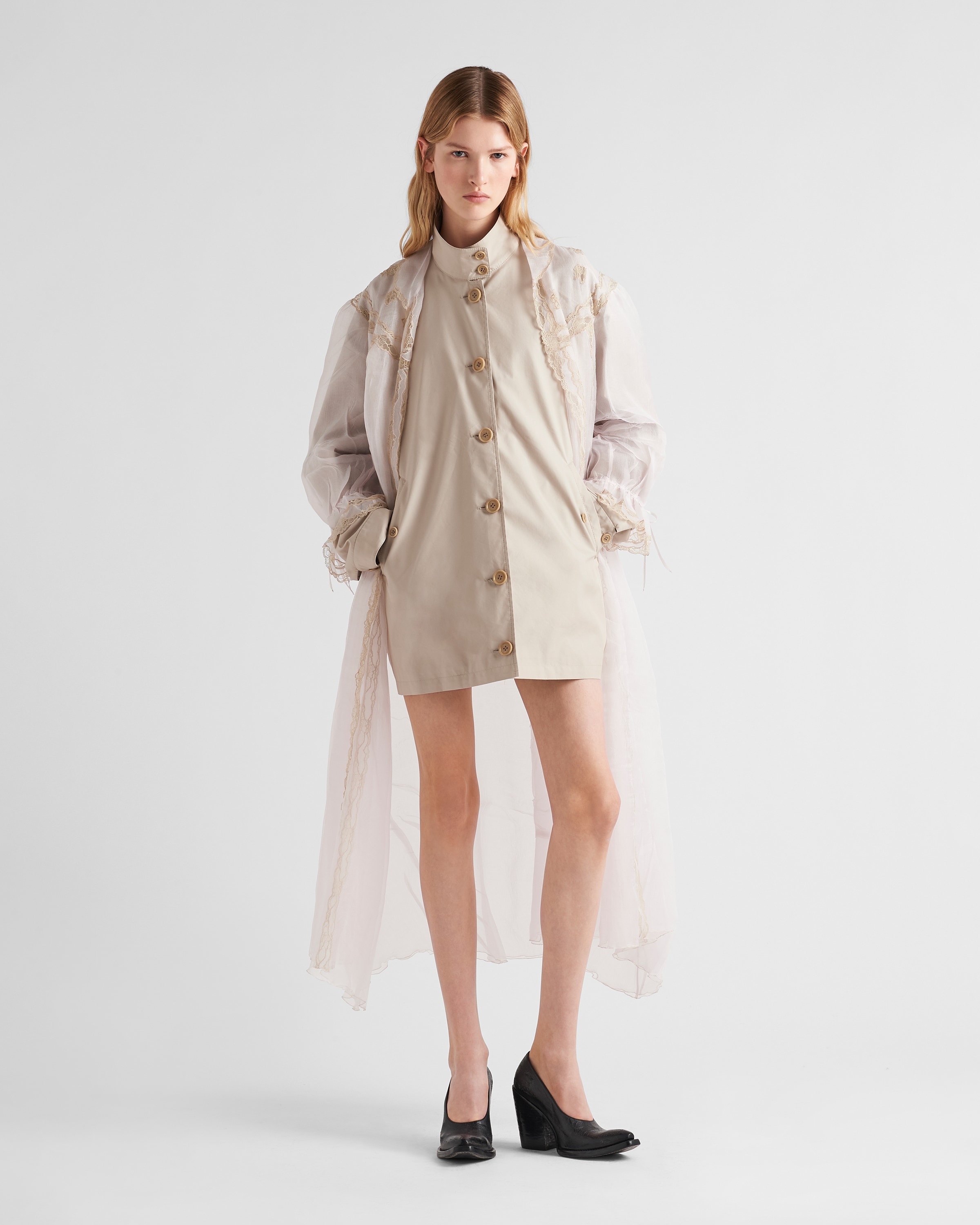 Nylonette coat with intarsia lace - 2