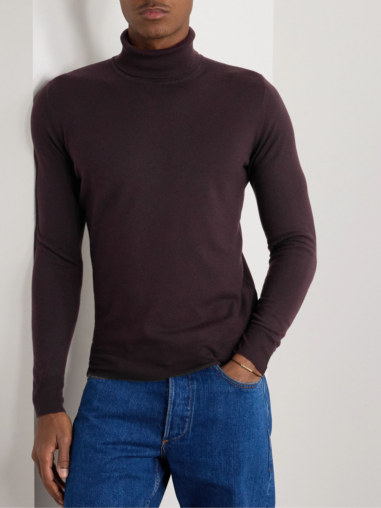 Garment-Dyed Baby Cashmere Rollneck Sweater Brown - 3