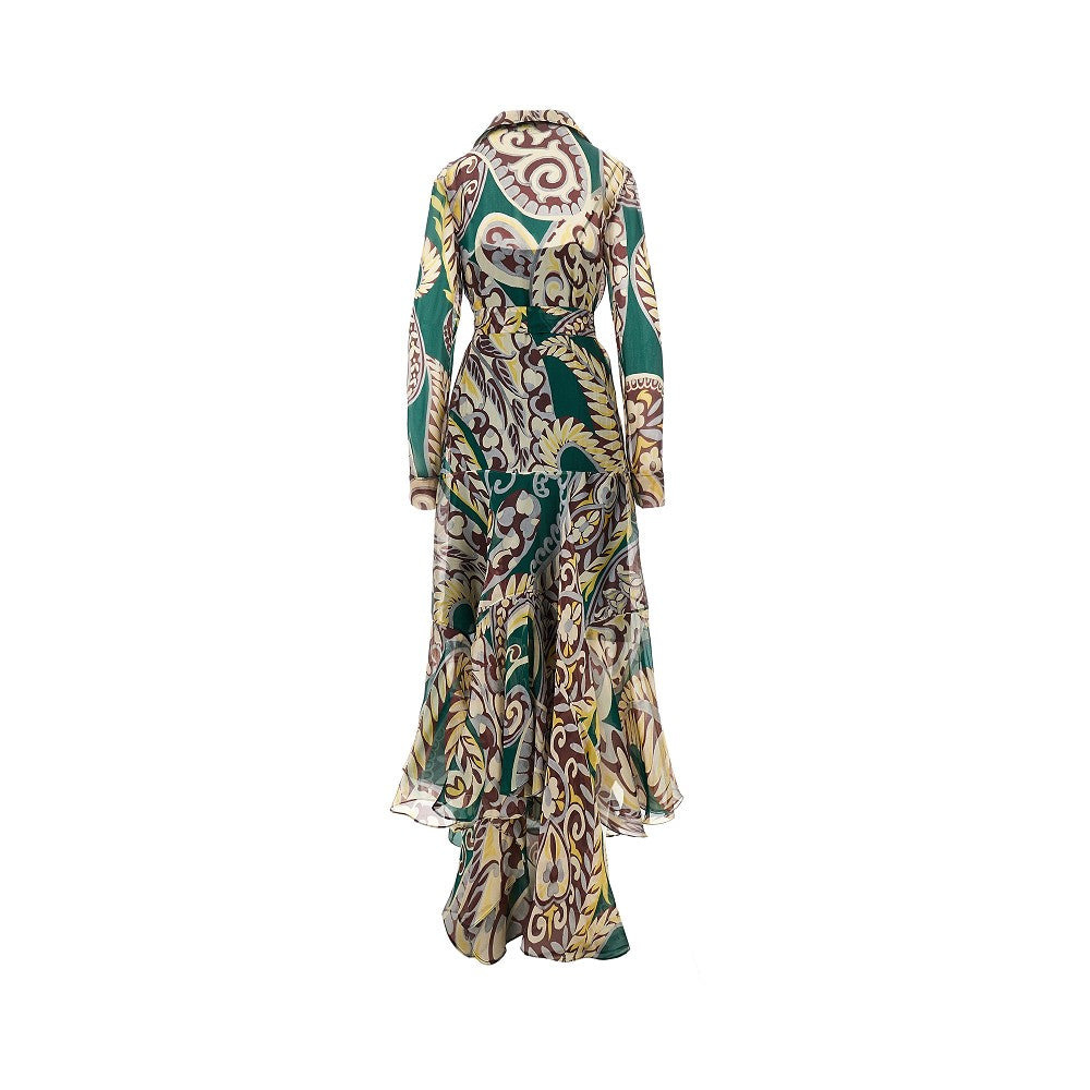 FLORAL PAISLEY SILK LONG DRESS - 3