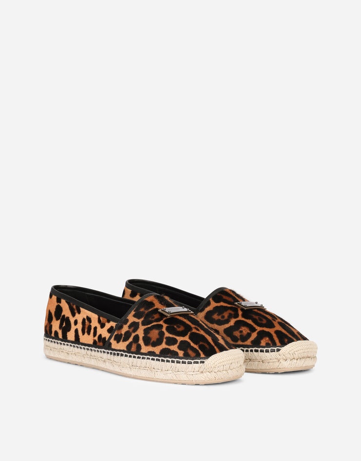 Leopard-print pony hair espadrilles with branded plate - 2